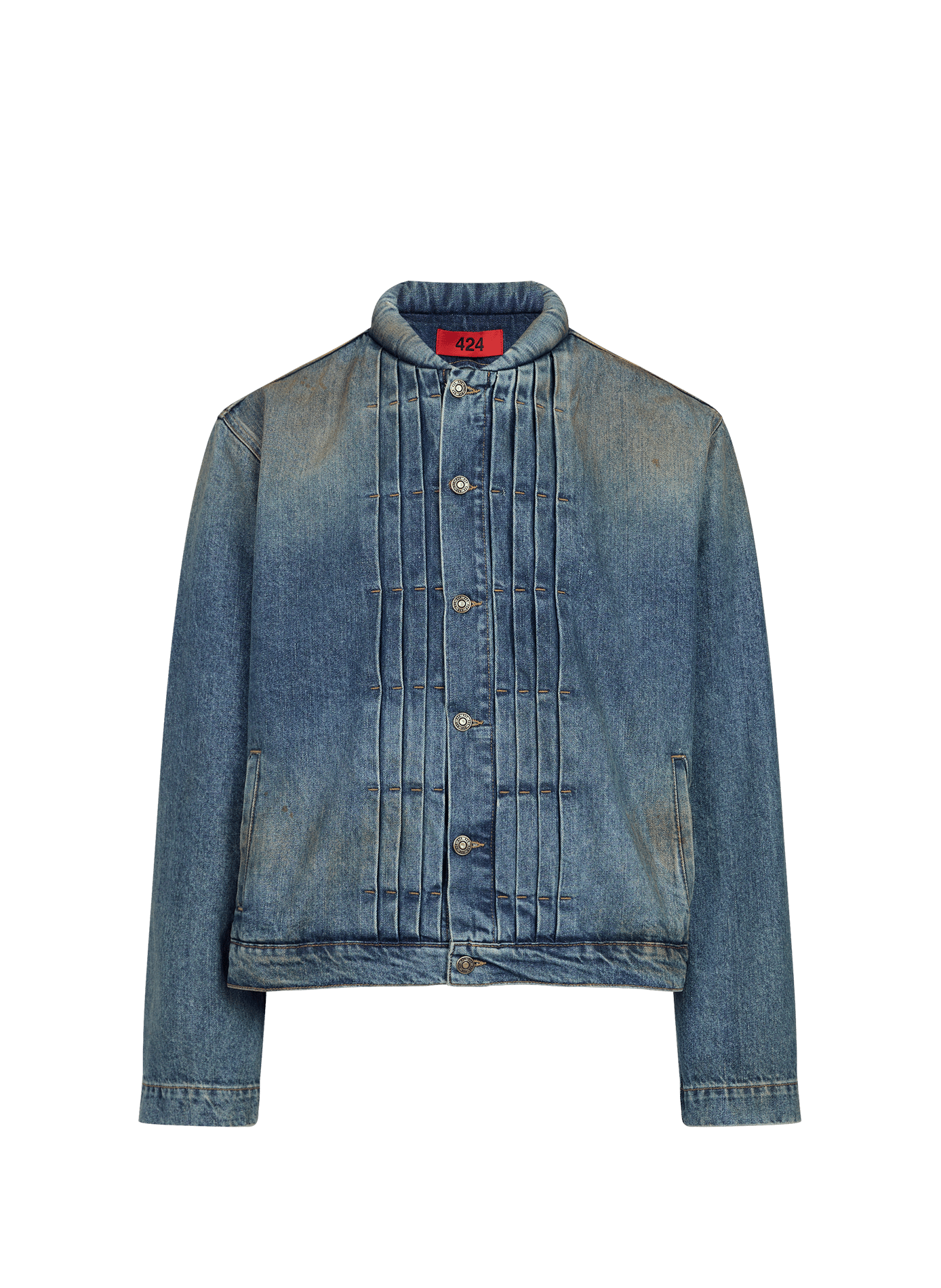 Denim jacket with pleats in washed cotton 424 Blue