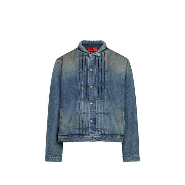 Veste en jean délavé à plis en coton Veste en jean délavé à plis en coton