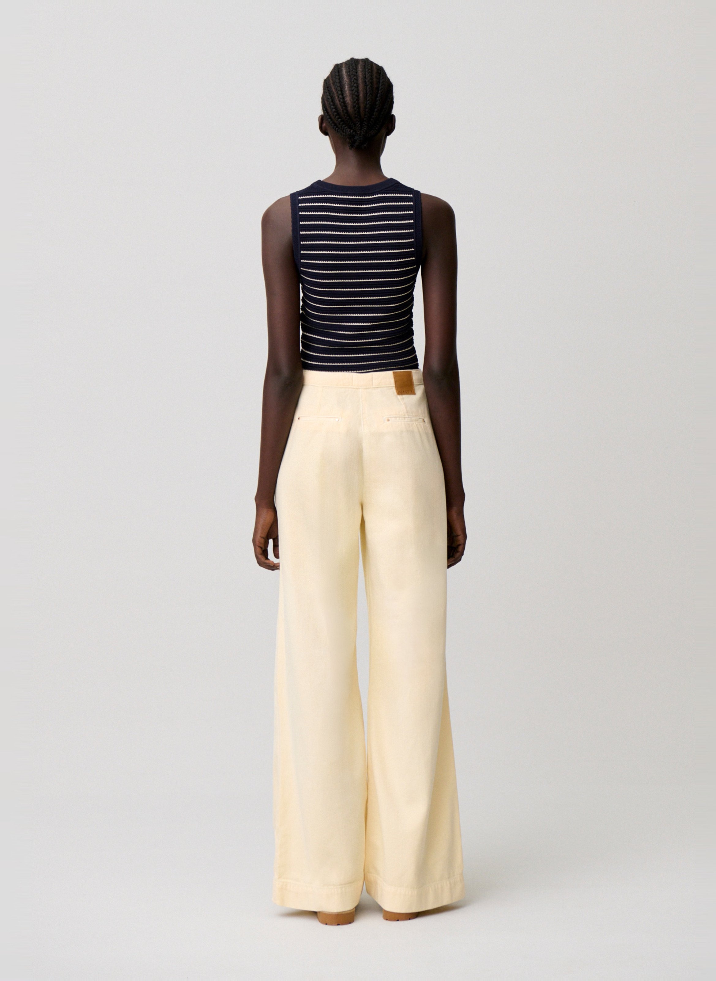 Pantalon large à pont en denim Jaune