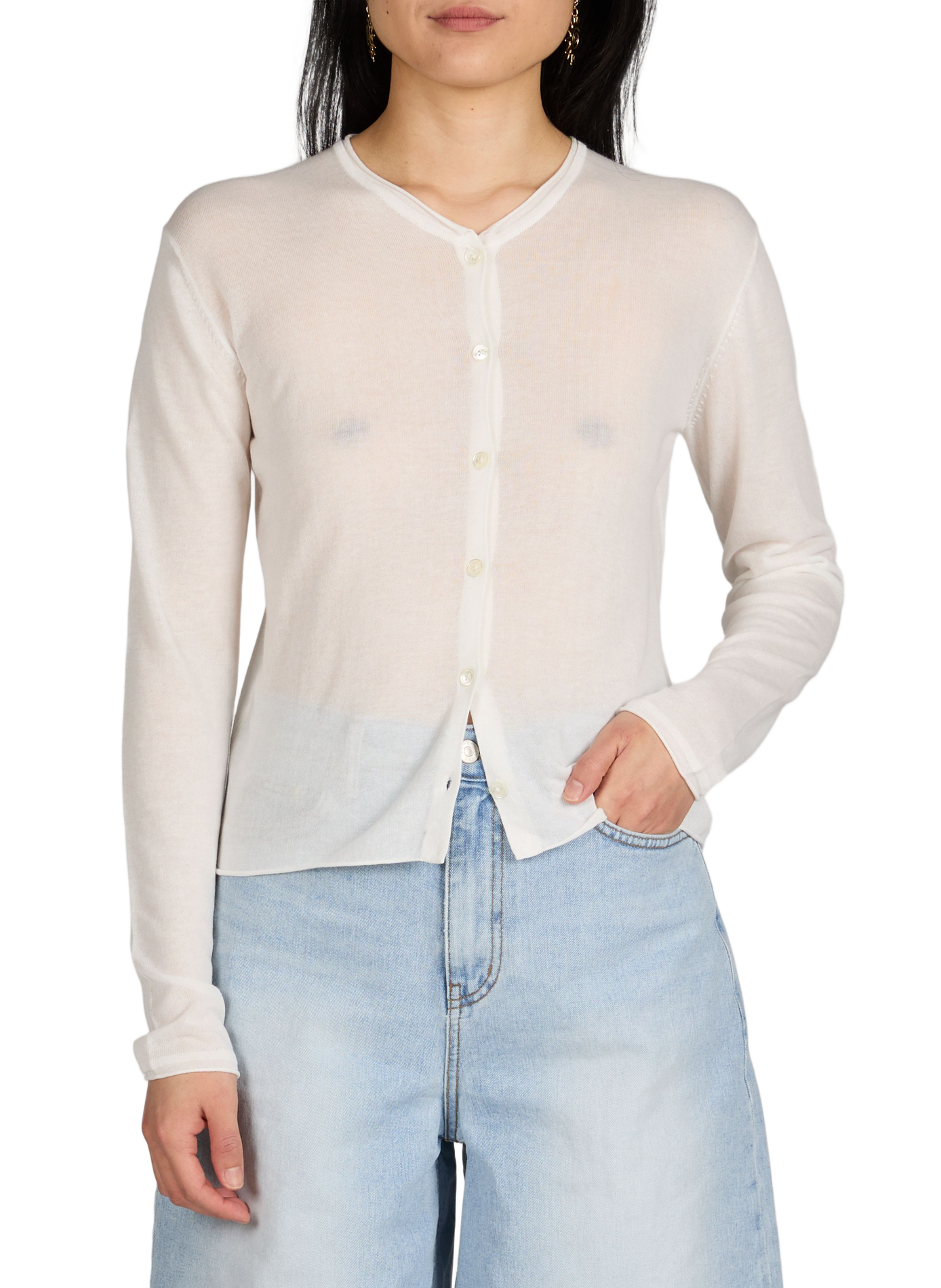 Transparent round-neck cardigan in blended cotton DUNST White
