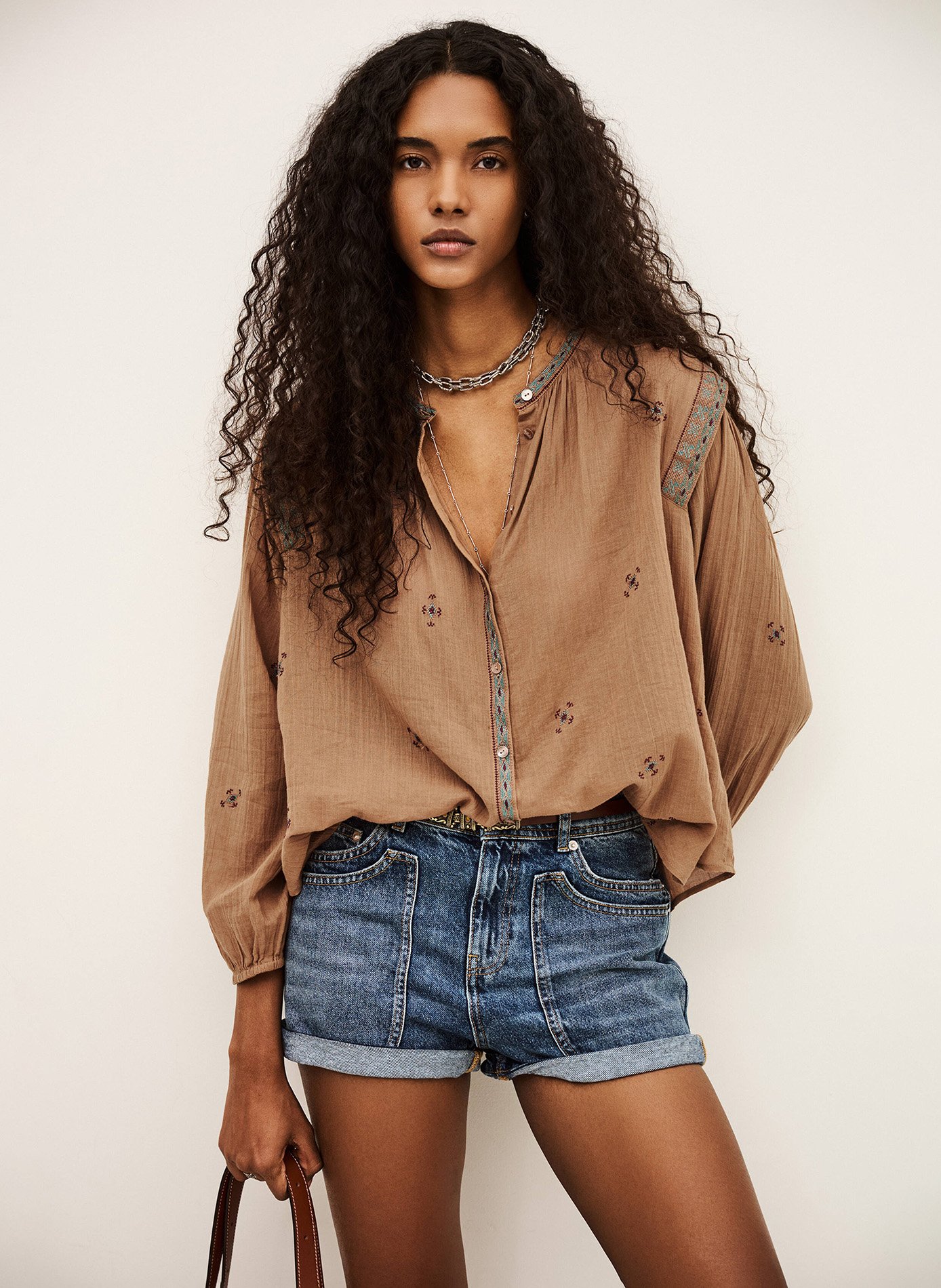 Chemise col rond en coton dalila BA&SH Beige