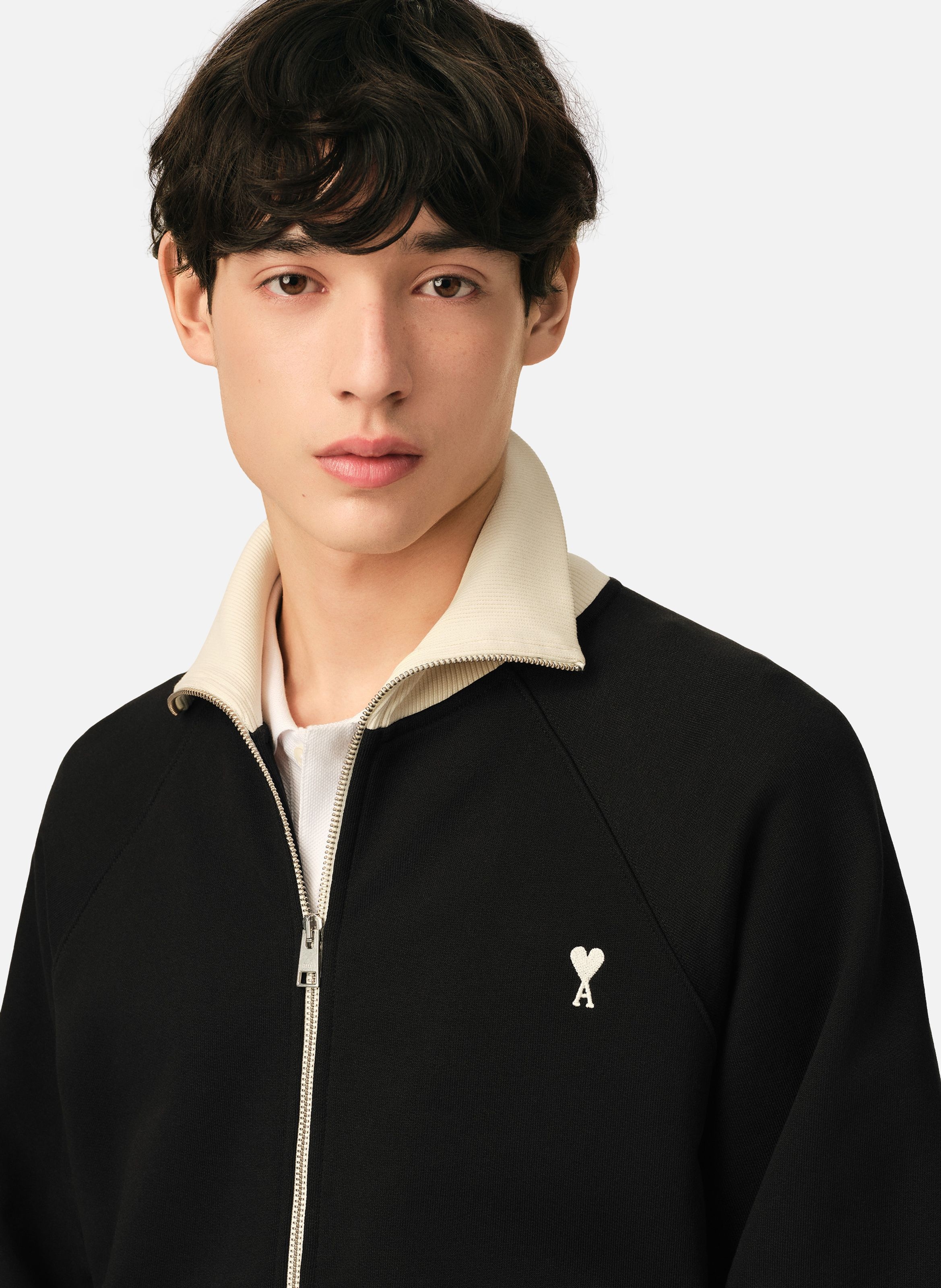 Sweatshirt zippé unisexe en coton ami de coeur AMI PARIS Noir