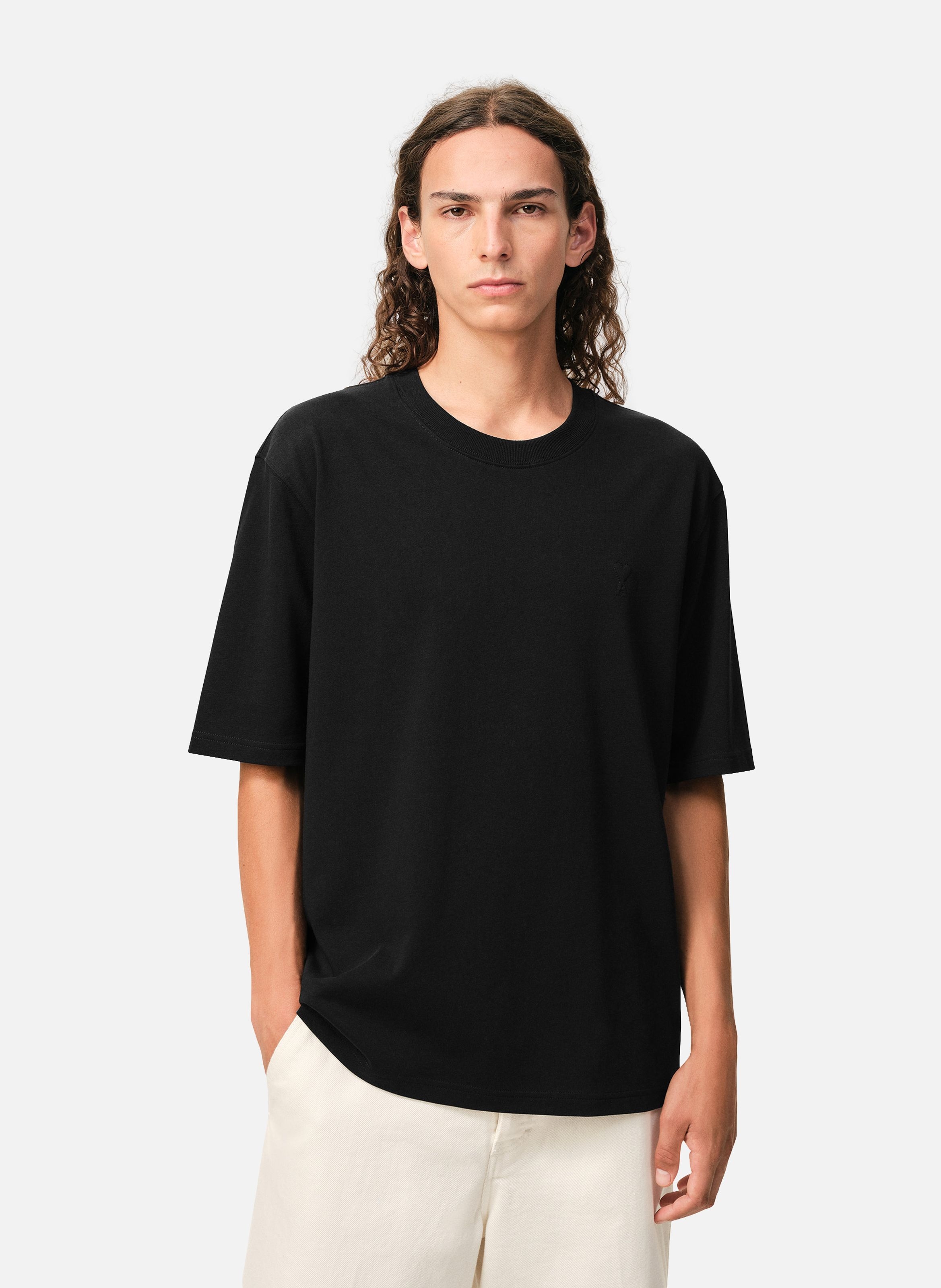 T-shirt unisexe en coton ami de coeur embossé AMI PARIS Noir