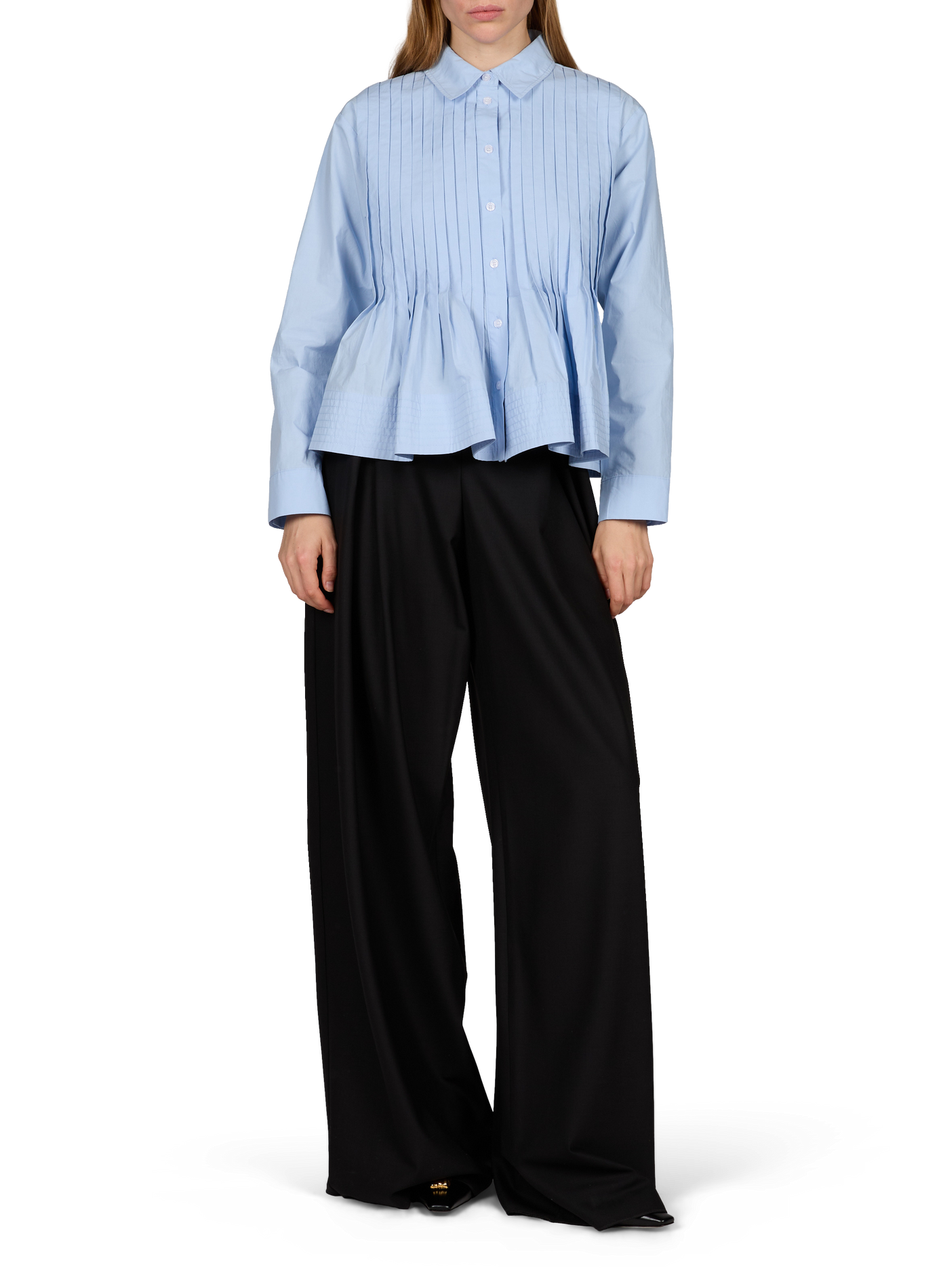Pleated long-sleeve shirt in blended cotton SUNCOO Blue