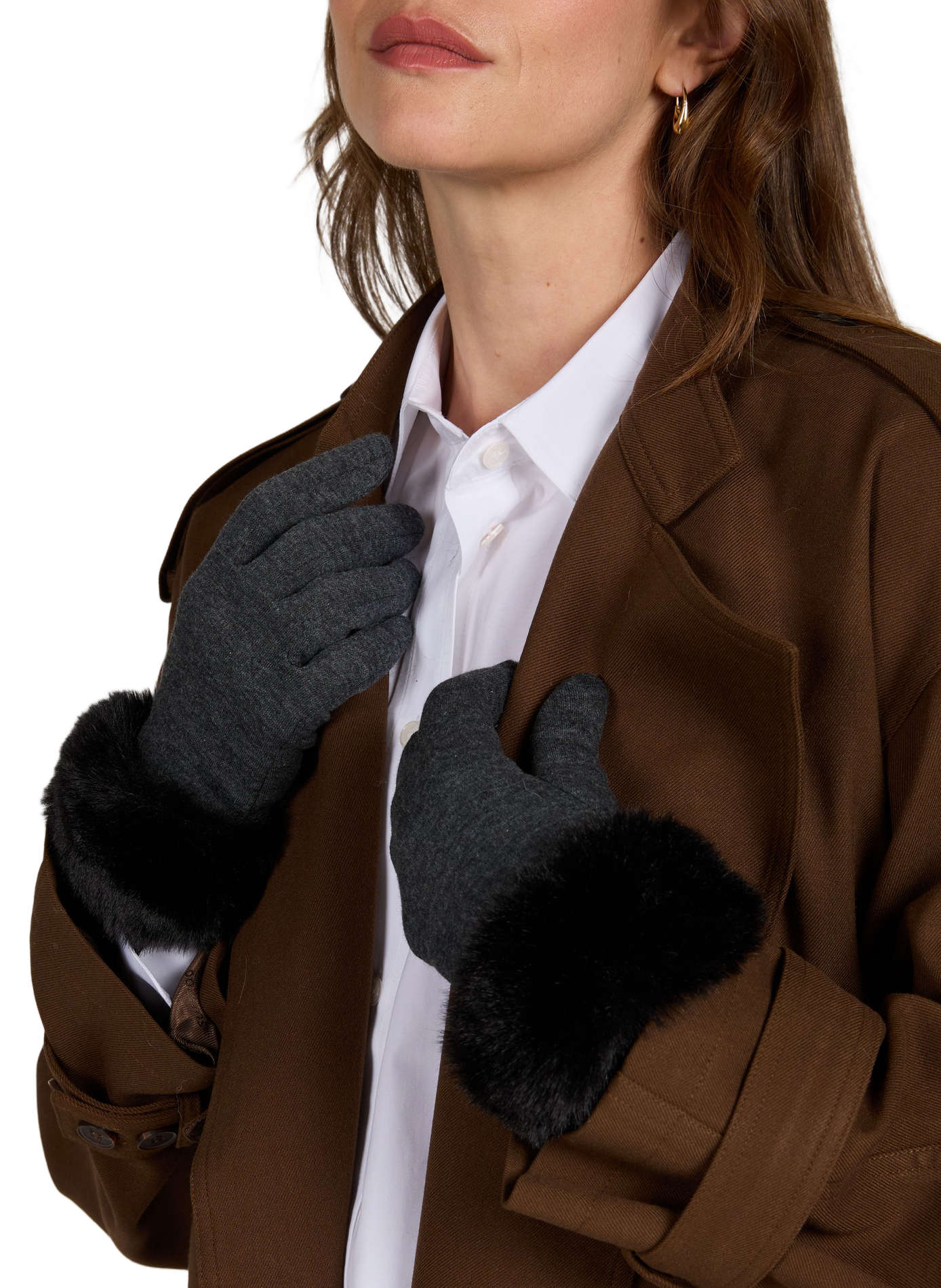 Solid Faux Fur Gloves AU PRINTEMPS PARIS Grey