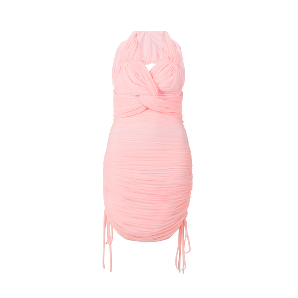 Richard Quinn Diana Ruched Tulle Dress In Pink
