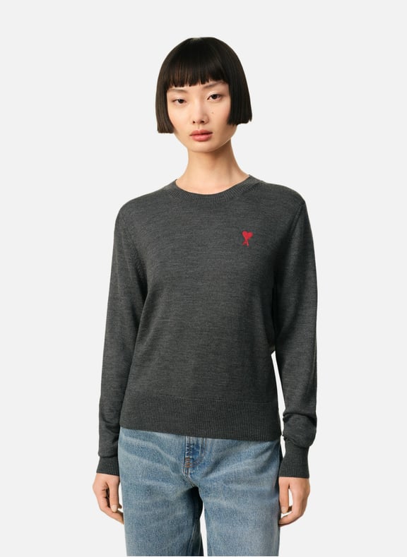 Pull ami de coeur rouge Gris by AMI PARIS AMI PARIS Pull ami de coeur rouge Gris