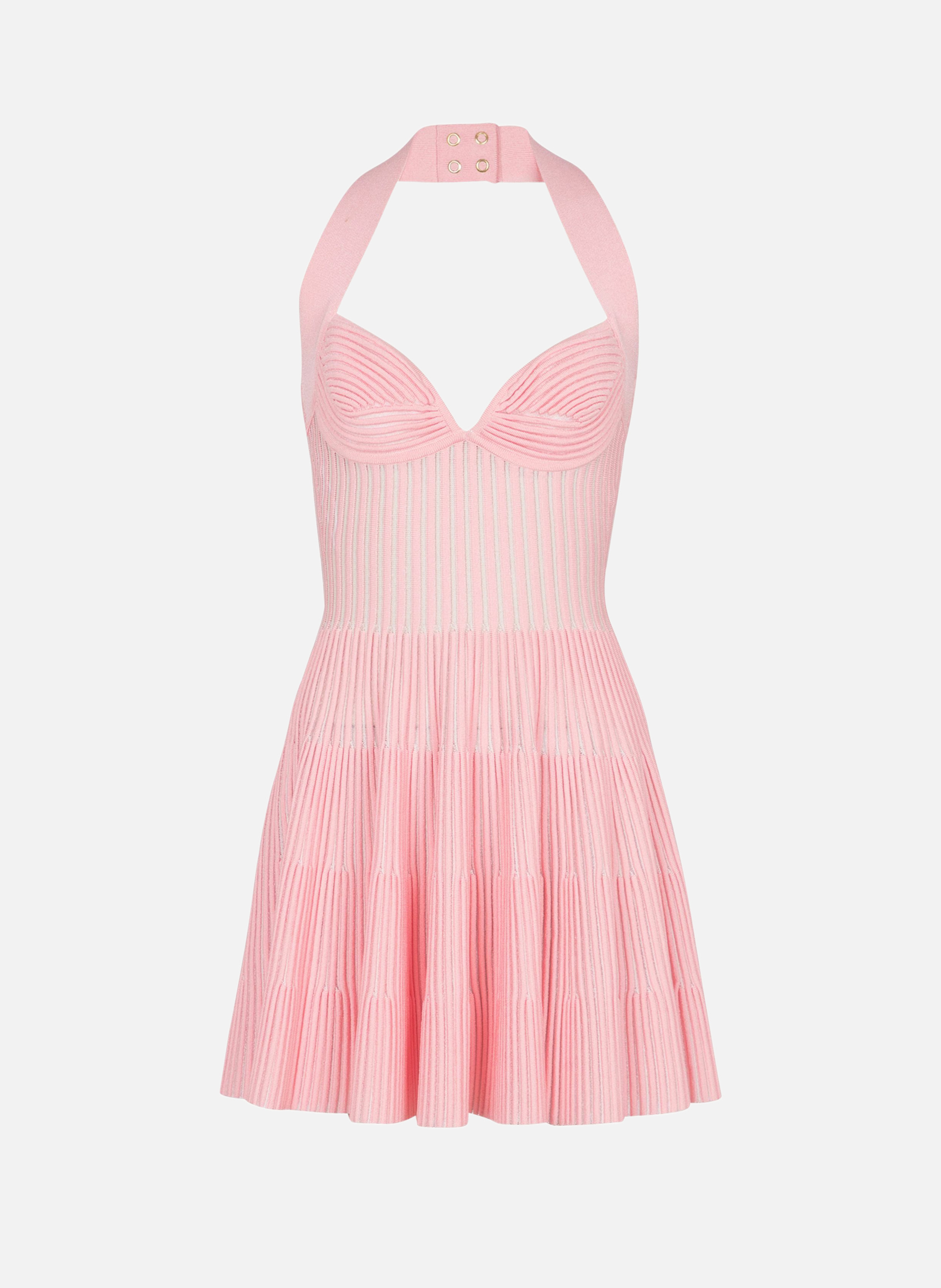 Robe évasée dos-nu en maille reliefée BALMAIN Rose