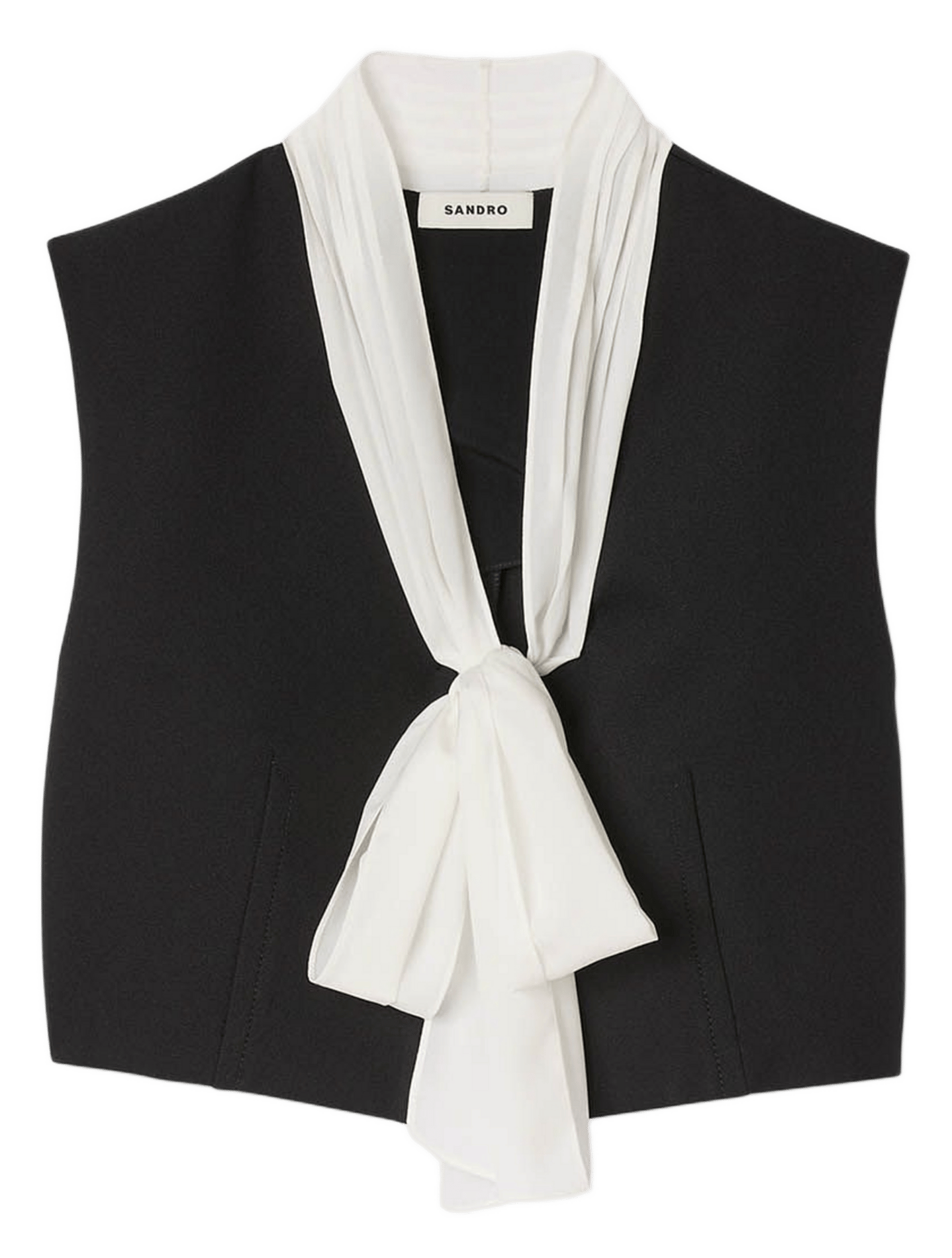 Top court à col lavallière Noir