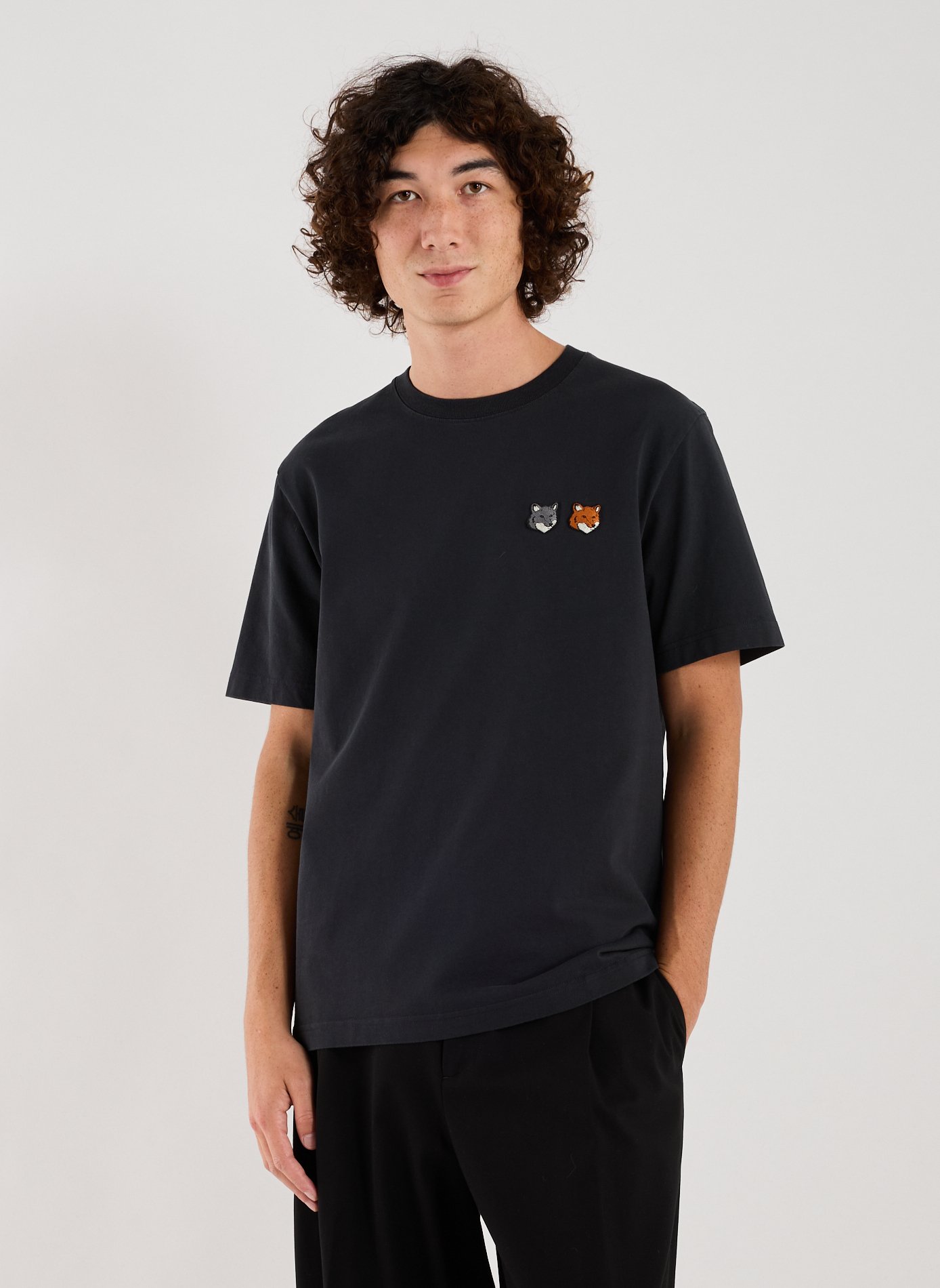 MAISON KITSUNÉ Tee-shirt en coton Double Fox Head Gris