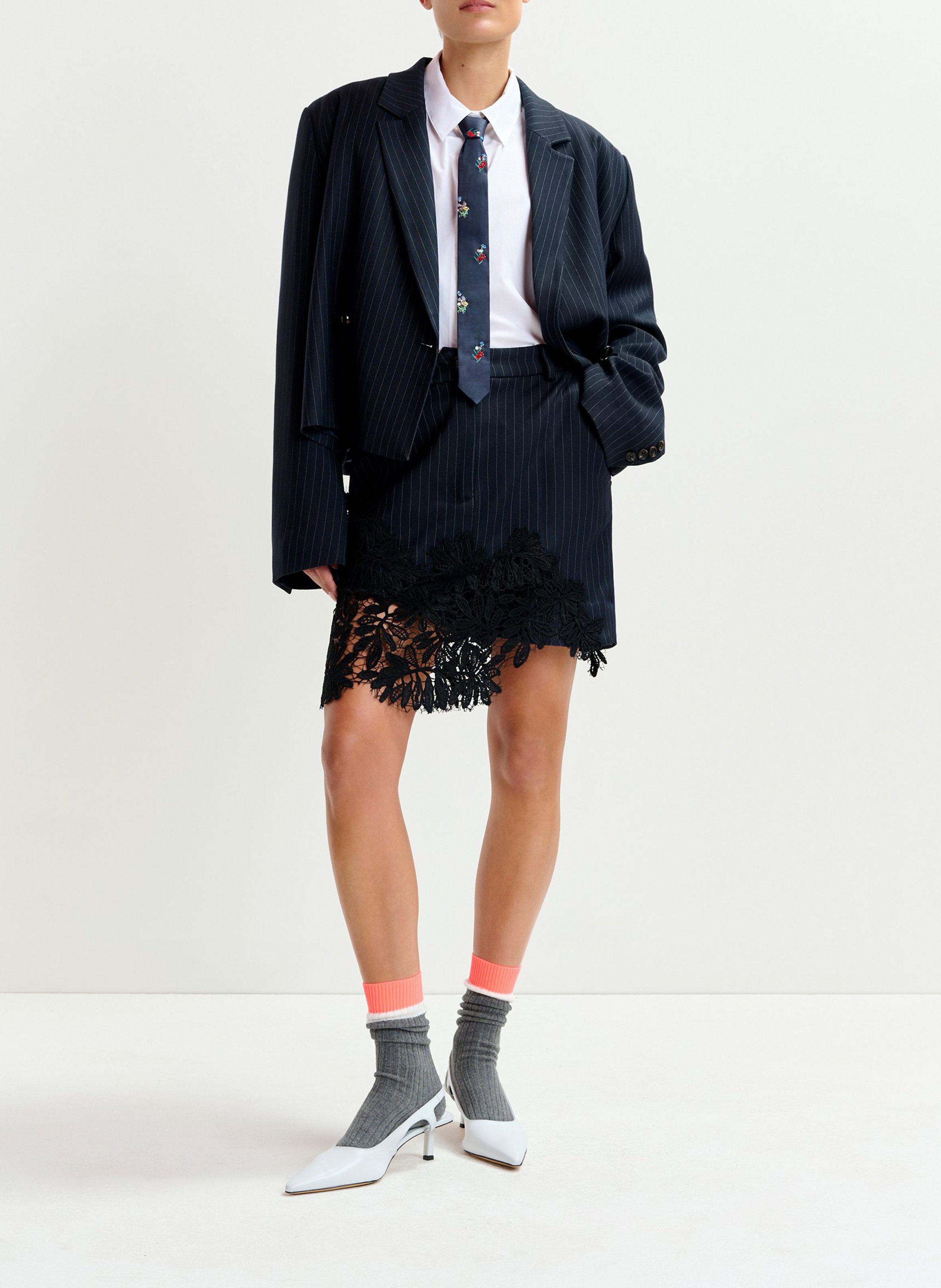 Jupe courte rayée avec dentelle Interior ESSENTIEL ANTWERP Bleu