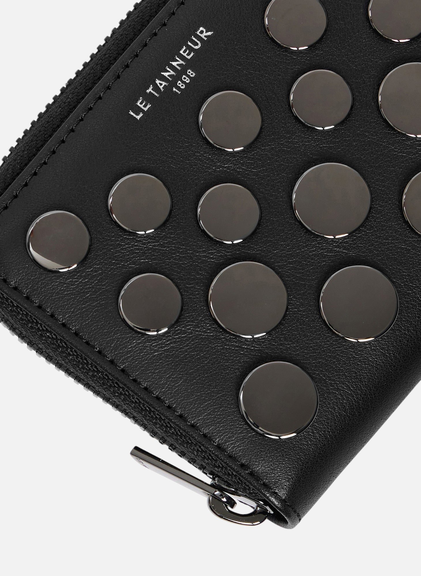 Porte monnaie emilie en cuir lisse avec studs LE TANNEUR Noir