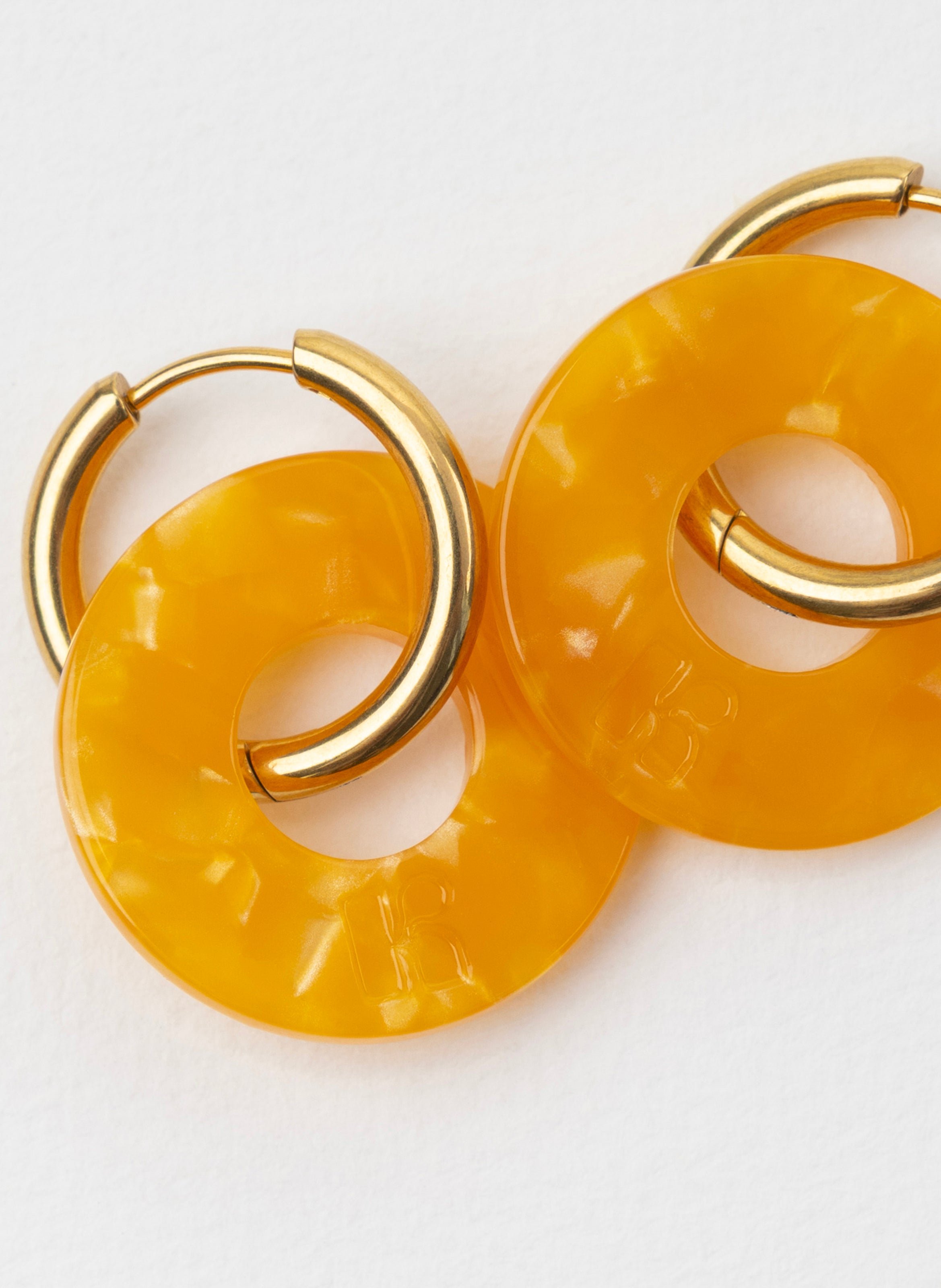 Boucles d'oreilles donuts avec anneaux en acier inoxydable doré KURAGE GINZA Orange