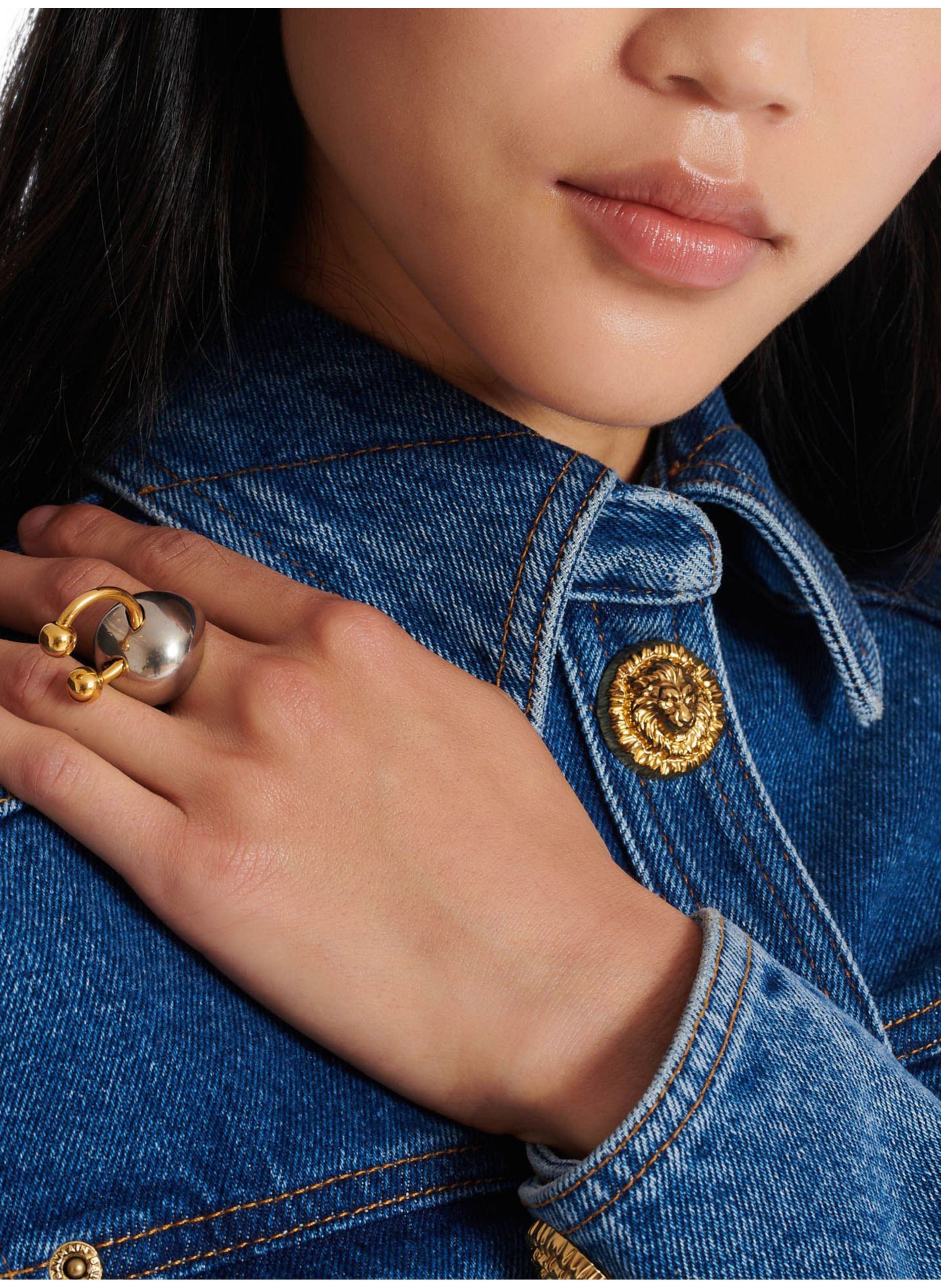 Bague boule avec piercing BALMAIN Argent