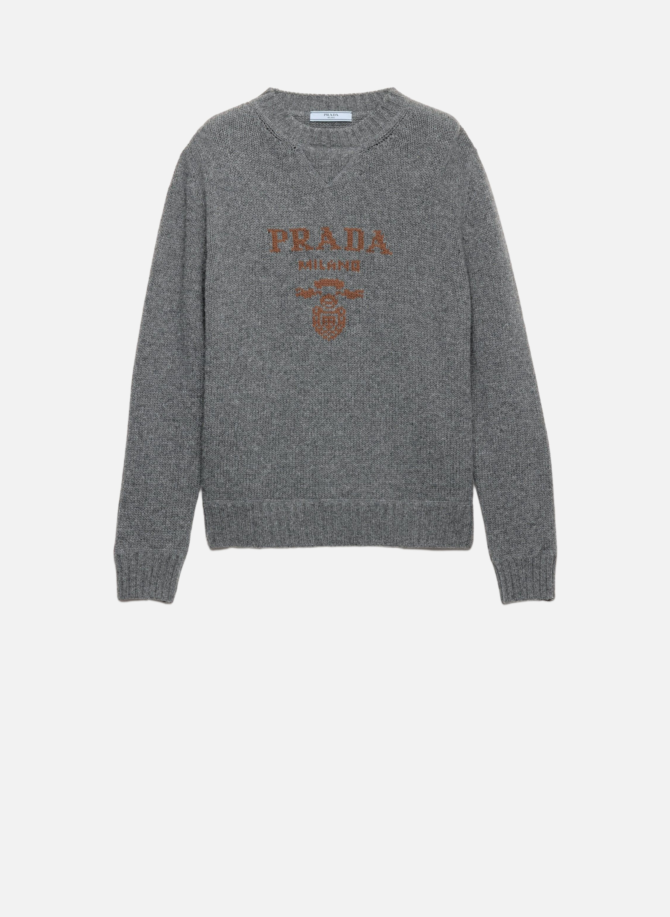Pull à col rond et logo en laine, cachemire PRADA Gris
