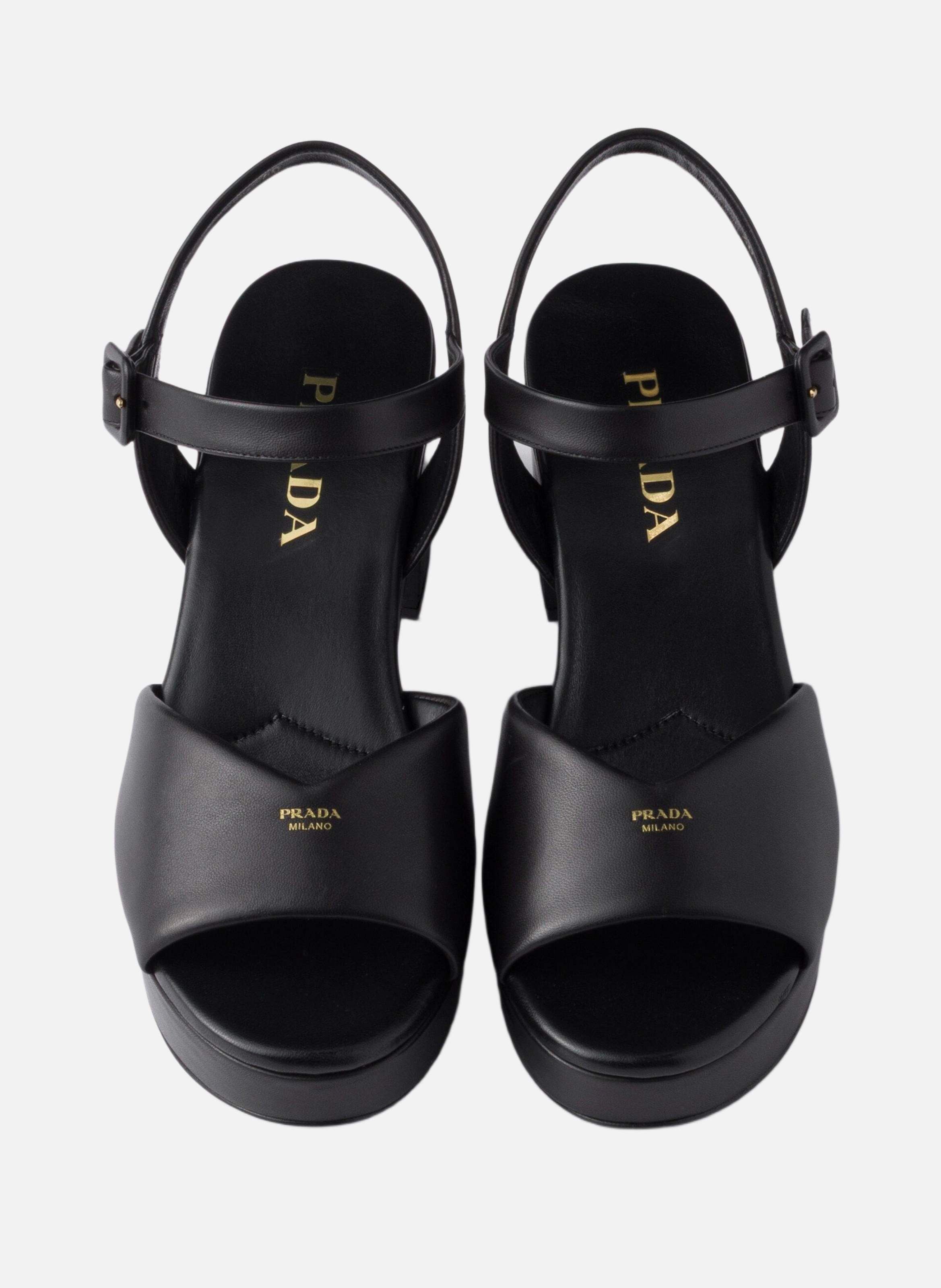 Sandales en cuir nappa matelassé PRADA Noir