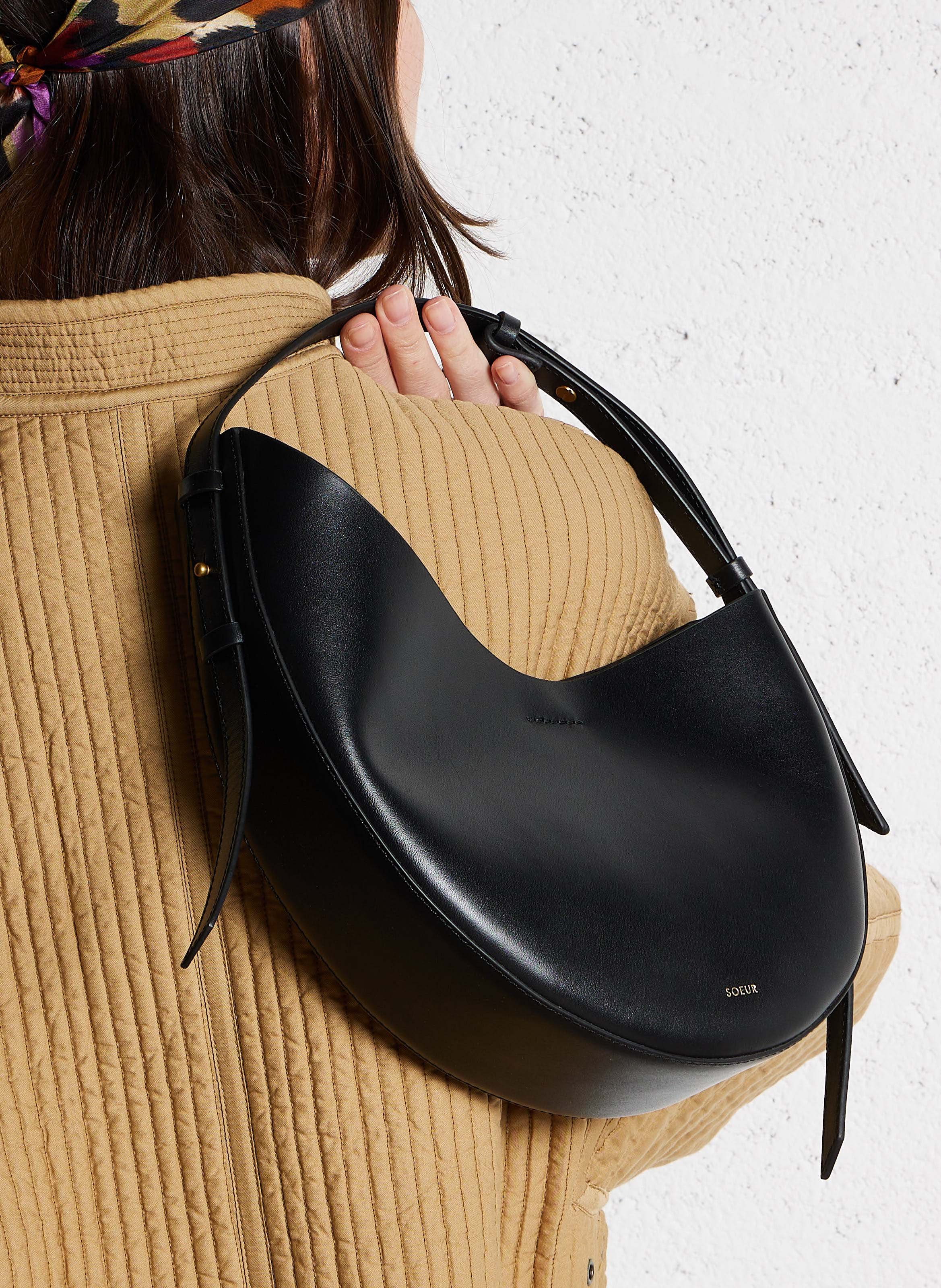 Sac porté épaule en cuir lisse wino SOEUR Noir