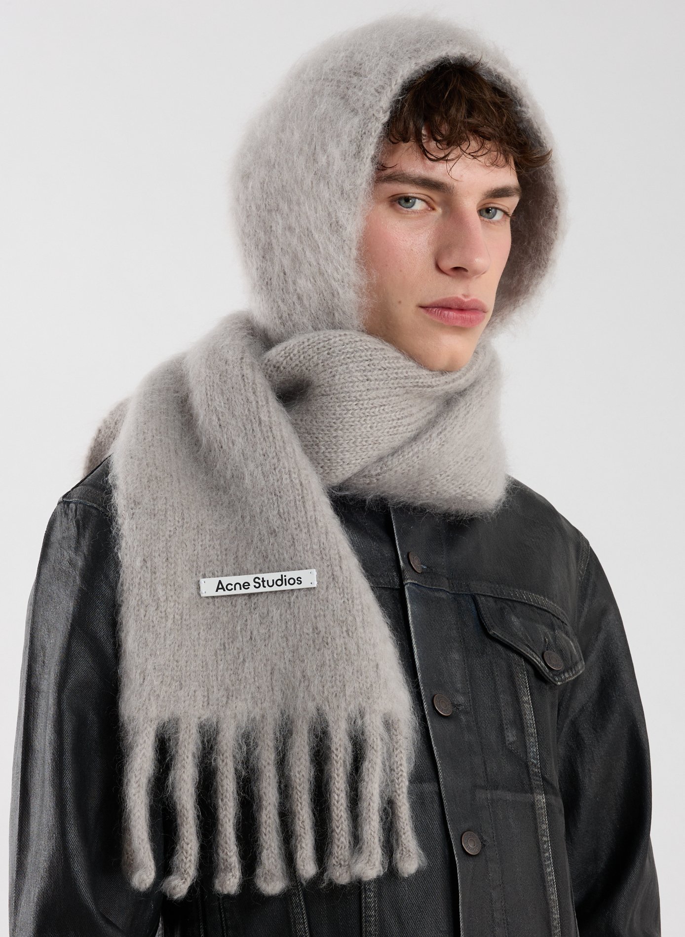 Écharpe en mohair et laine avec capuche ACNE STUDIOS Gris