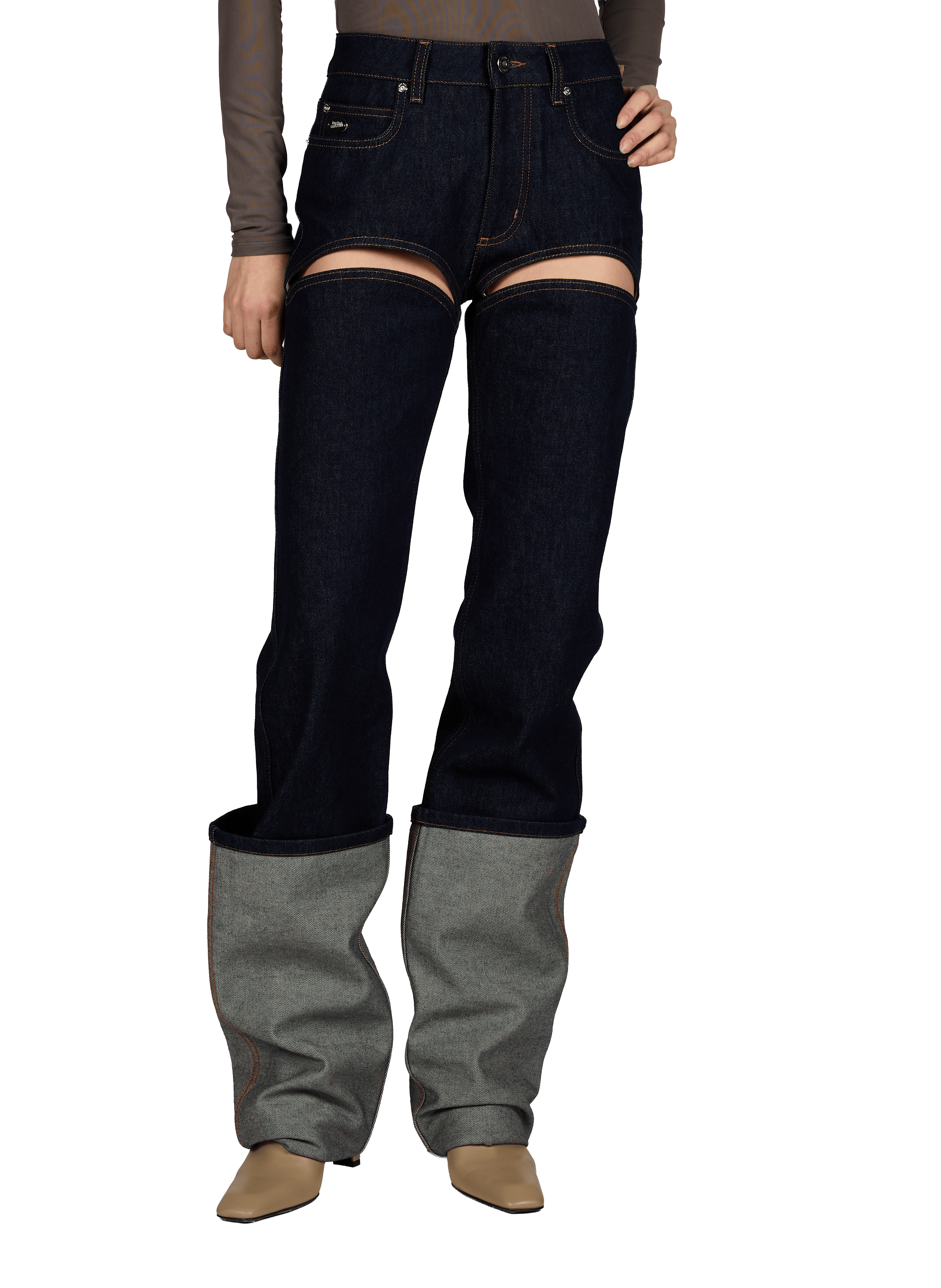 Straight raw denim jeans with cuffs in cotton JEAN PAUL GAULTIER Blue