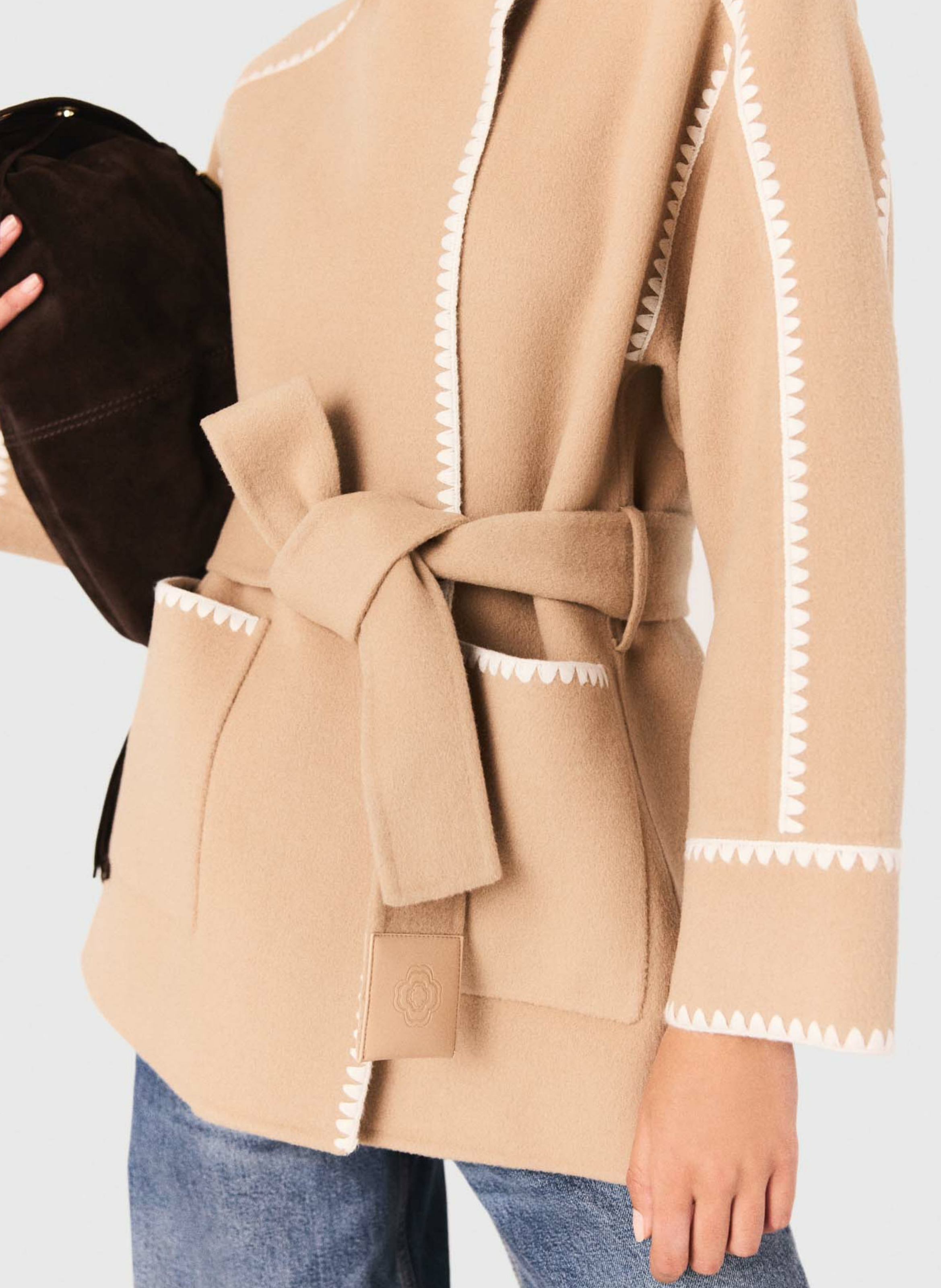 Gilet en laine mélangée col montant MAJE Beige