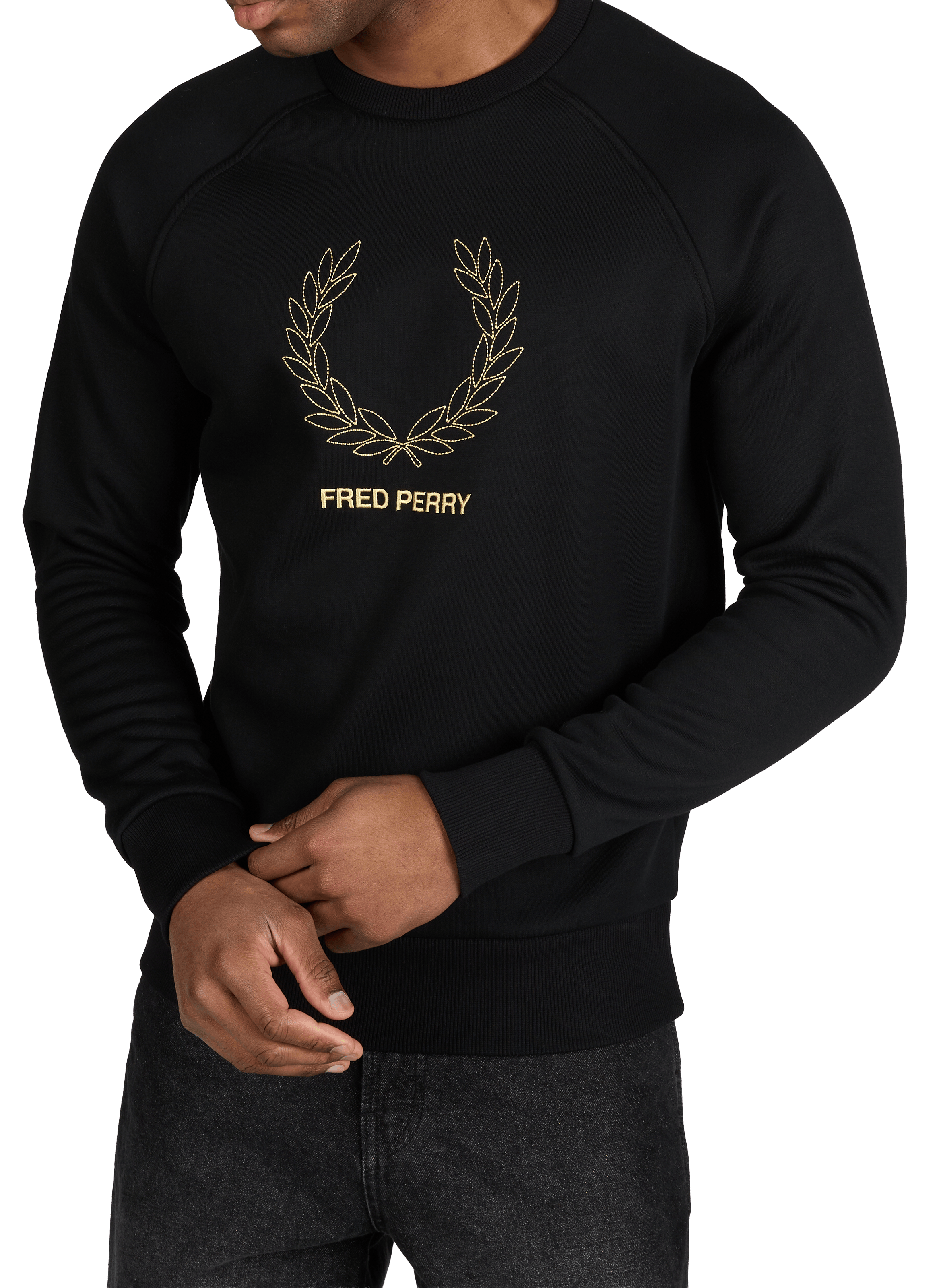 Embroidered round neck cotton sweatshirt FRED PERRY Black