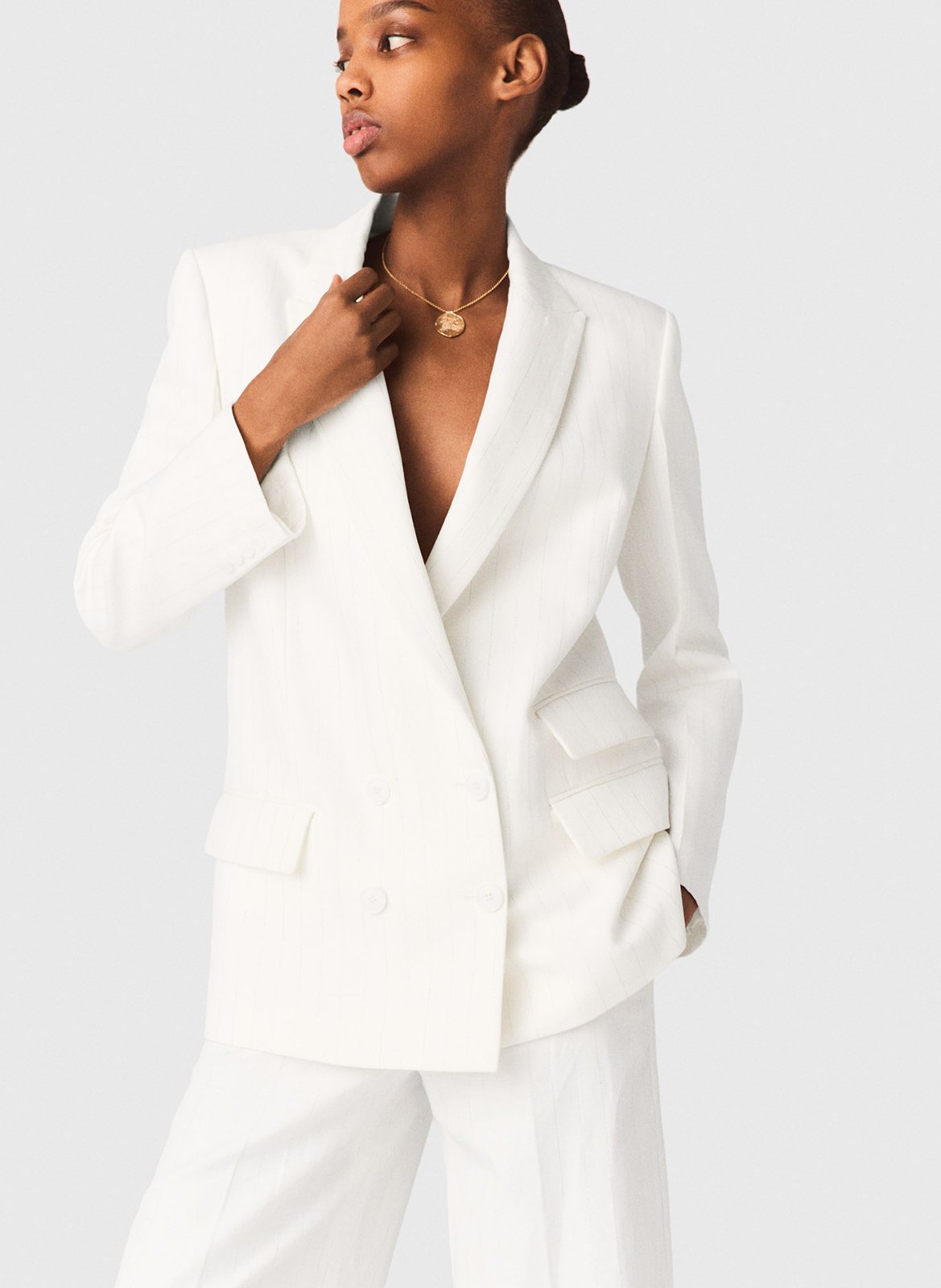 Veste de tailleur droite à rayures MAJE Blanc