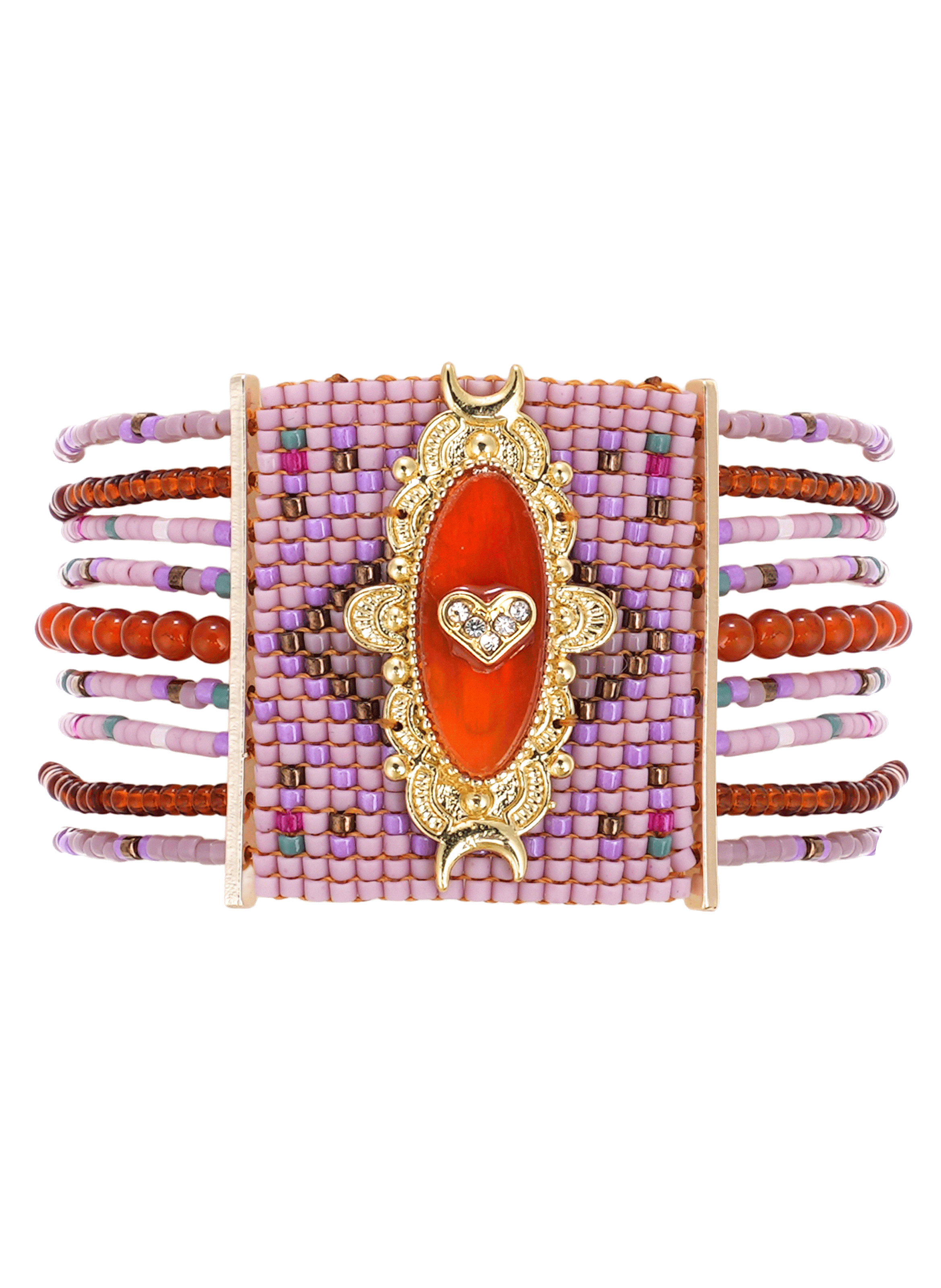 Bracelet perles régalbles avec cabochon central cœur KALUMEY HIPANEMA Violet