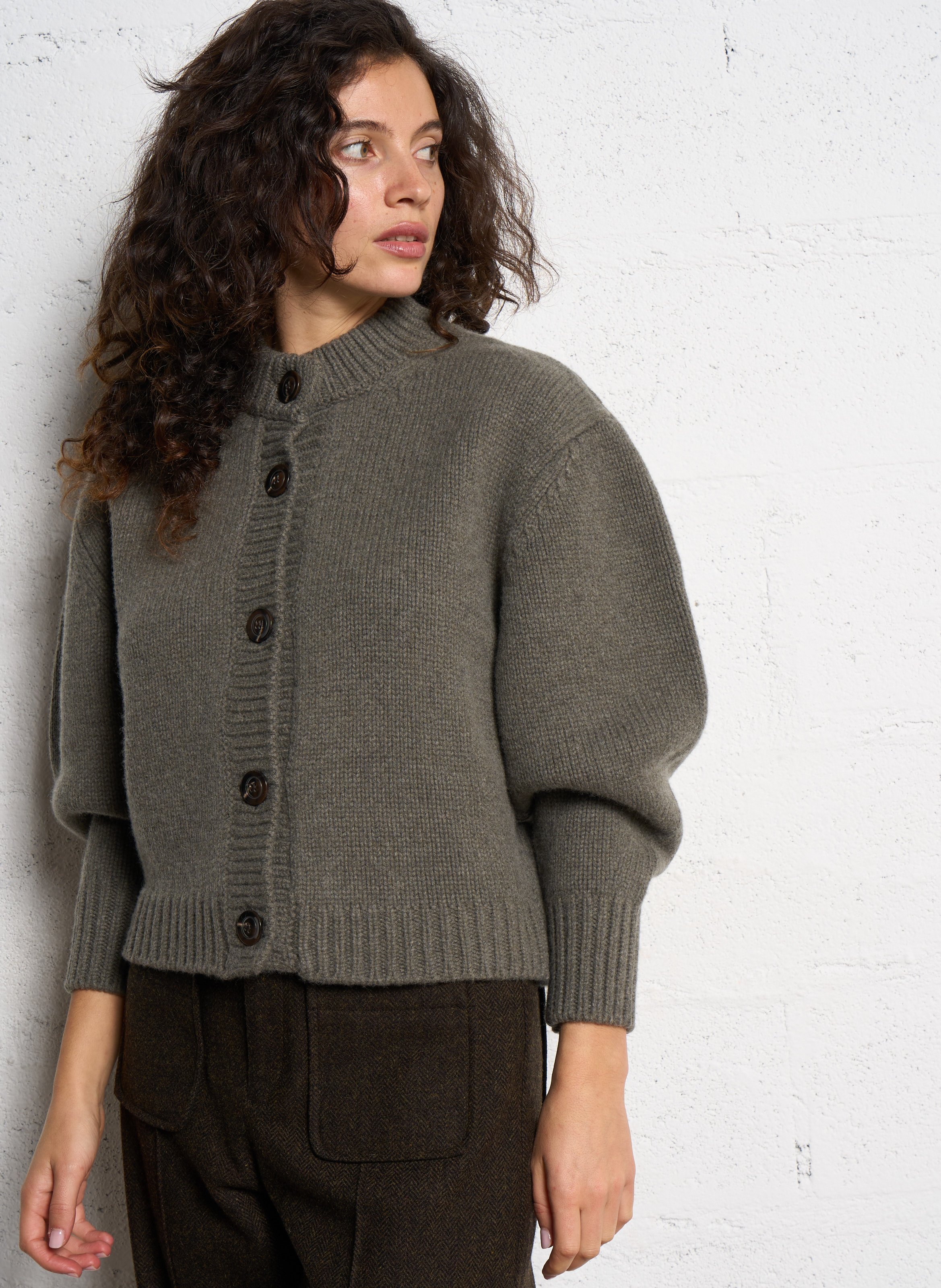 Cardigan col rond en laine Leonard SOEUR Gris