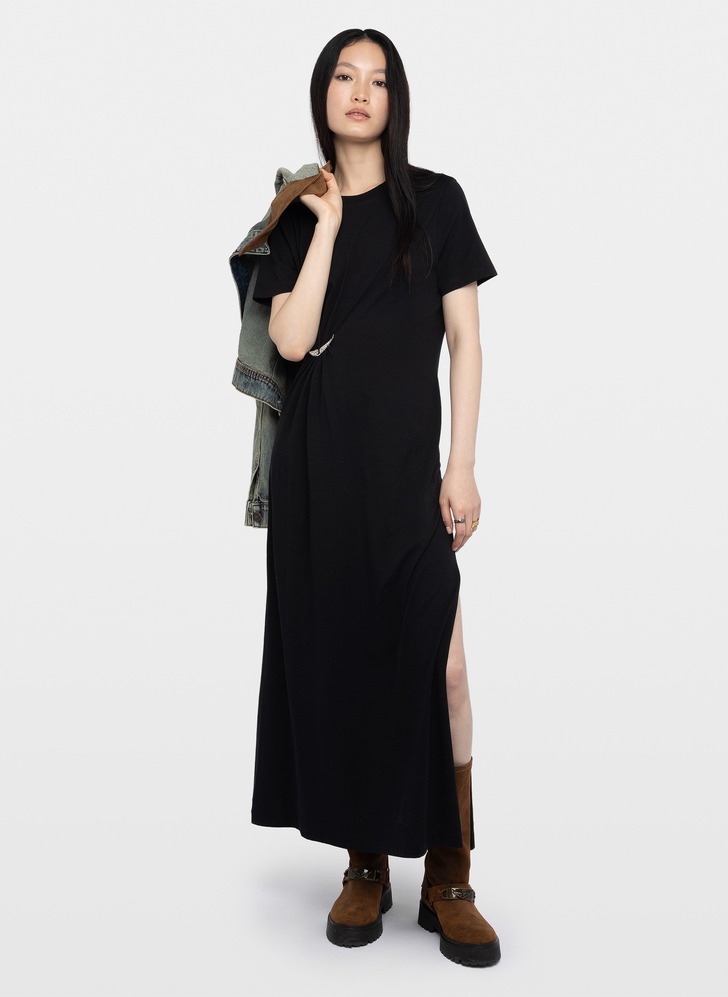 Robe longue manches courtes plissée raja ZADIG&VOLTAIRE Noir