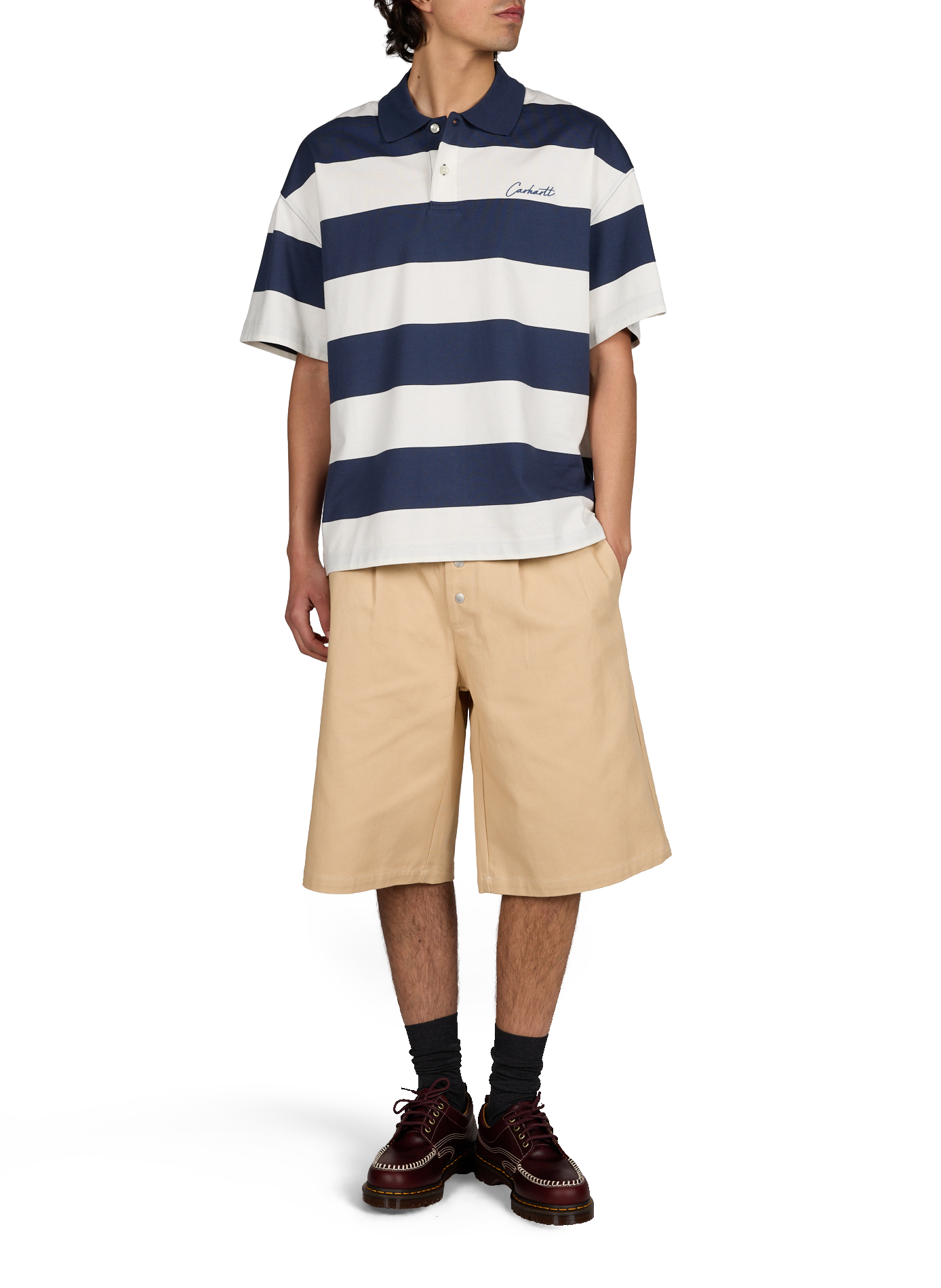 Short-sleeved striped cotton polo CARHARTT WIP Blue