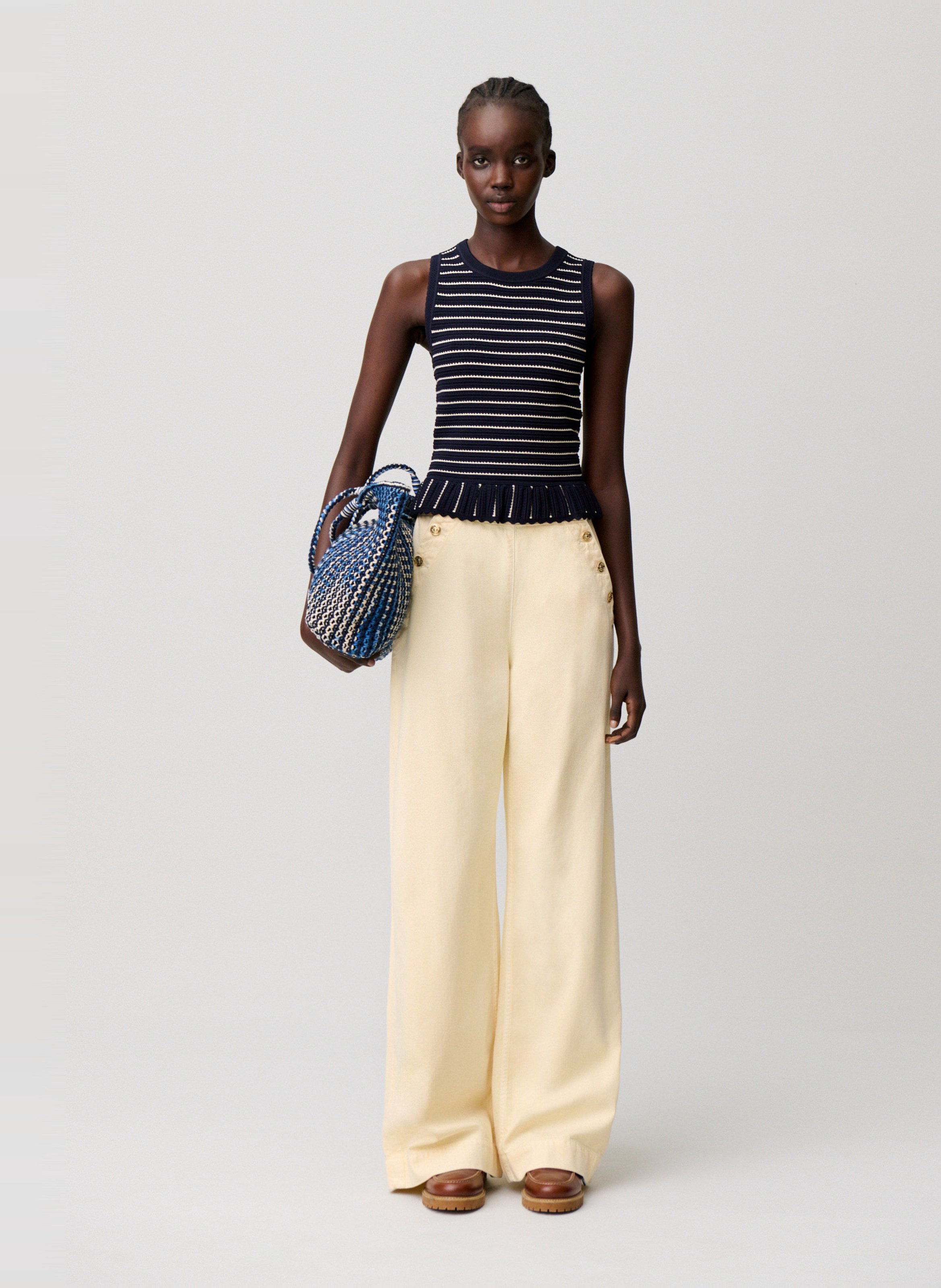 Pantalon large à pont en denim Jaune