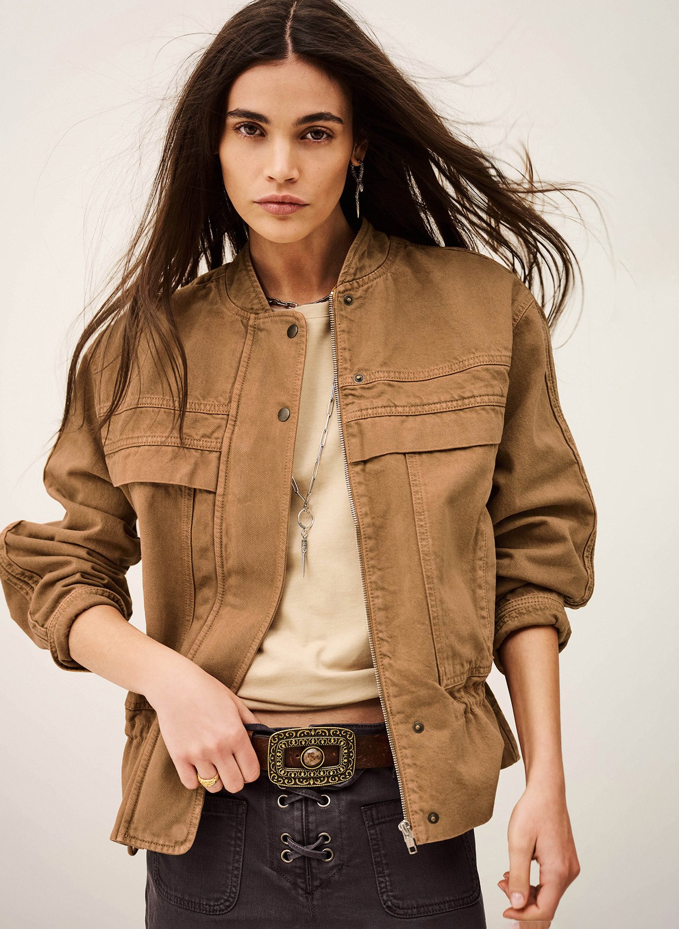 Veste col mao en coton mélangé coly BA&SH Marron