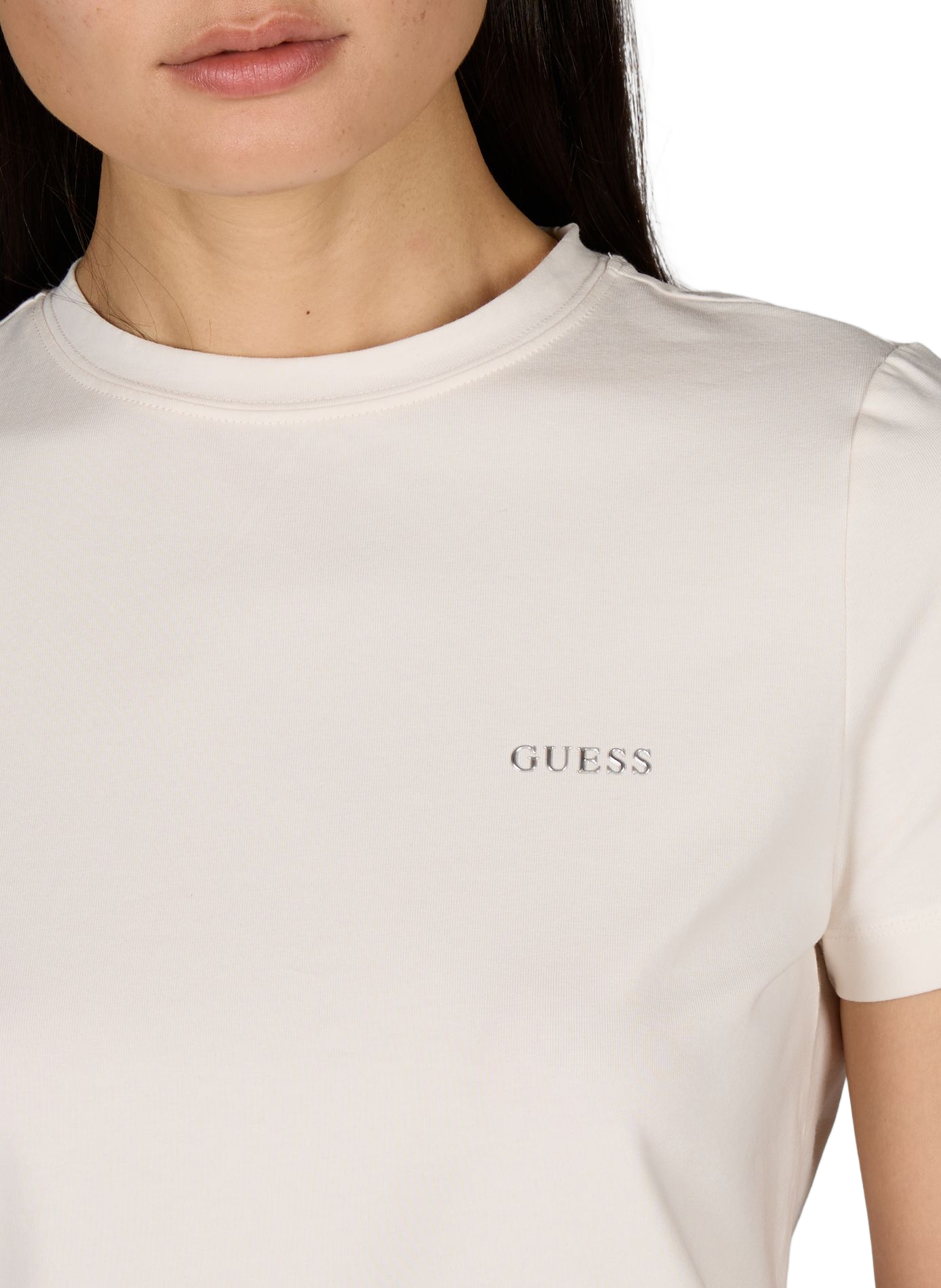 T-Shirt Tracey mit glänzendem Logo aus Baumwollmischung GUESS Weiss
