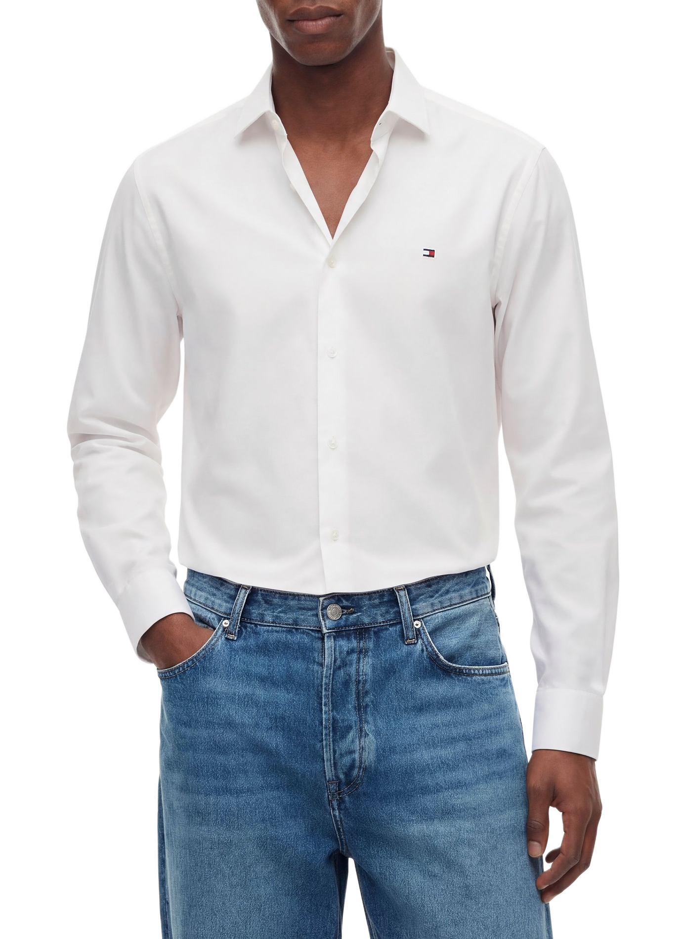 Straight classic collar shirt in blended cotton TOMMY HILFIGER White