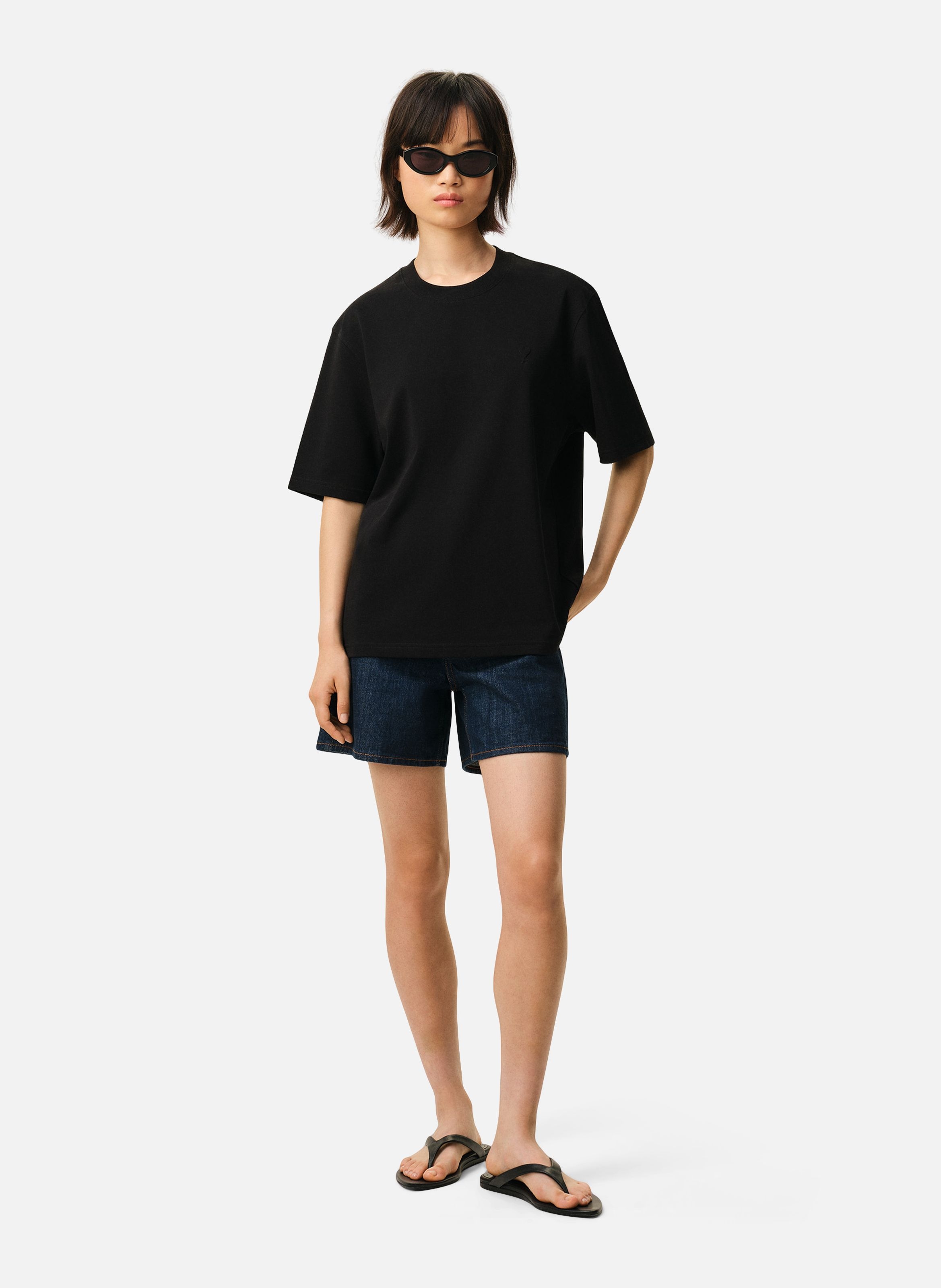 T-shirt unisexe en coton ami de coeur embossé | Noir AMI PARIS Femme