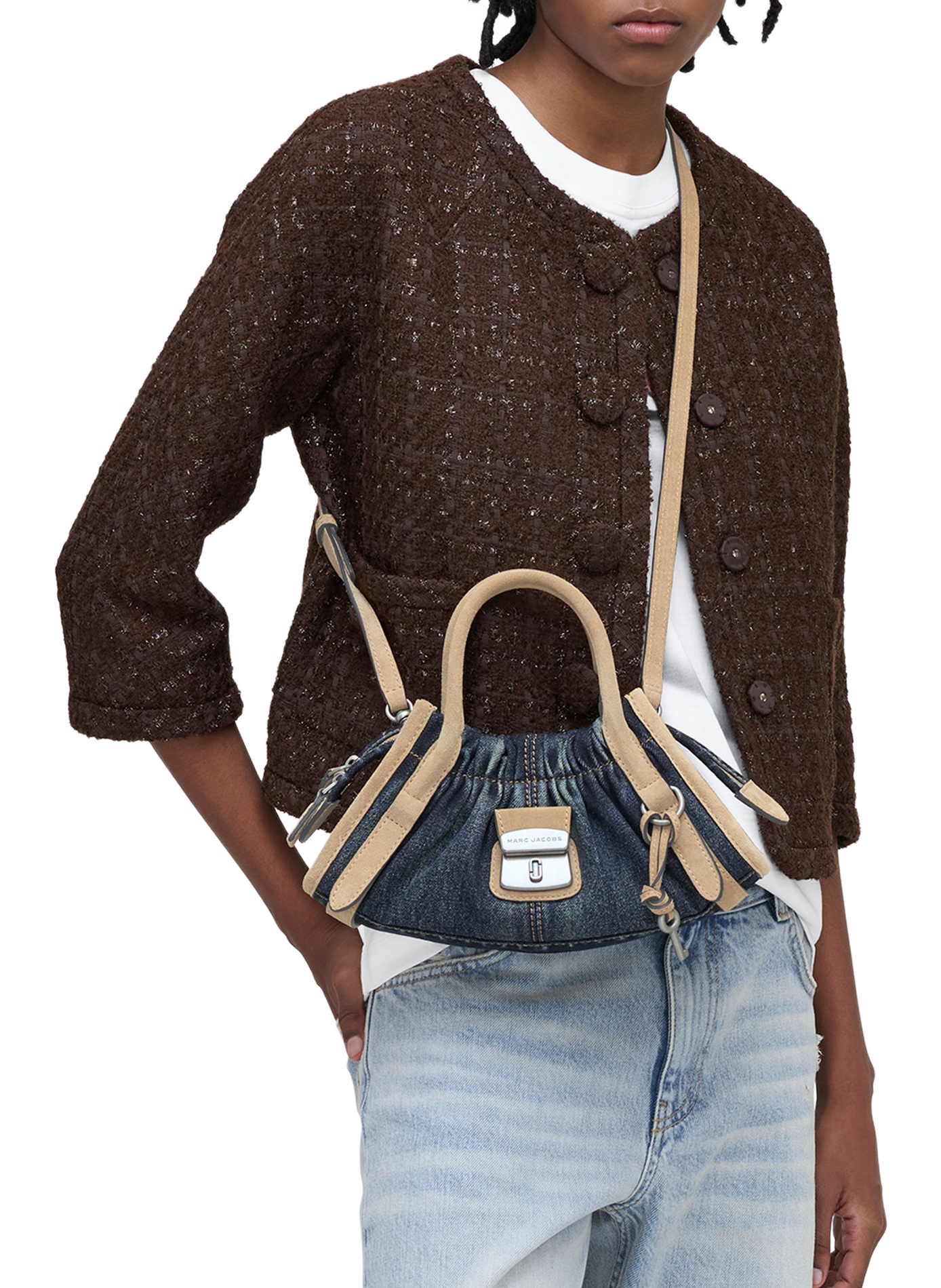 Tasche The Denim Suede Cristina Small Satchel aus Baumwolle MARC JACOBS Blau