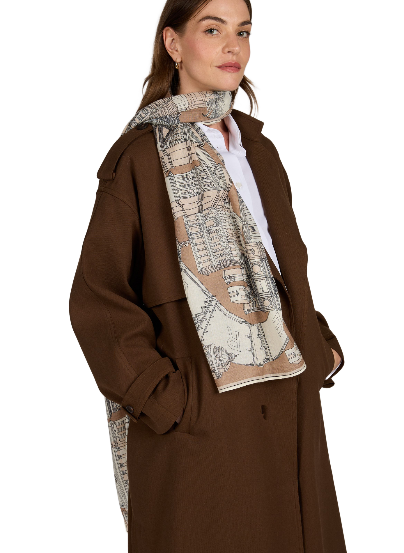 Printed wool blend ROMA scarf INOUI EDITIONS Beige