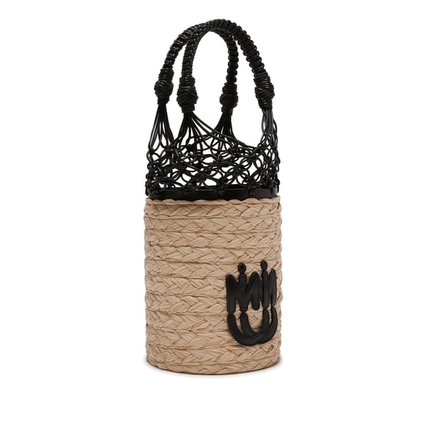 Sac seau en raphia et cuir
