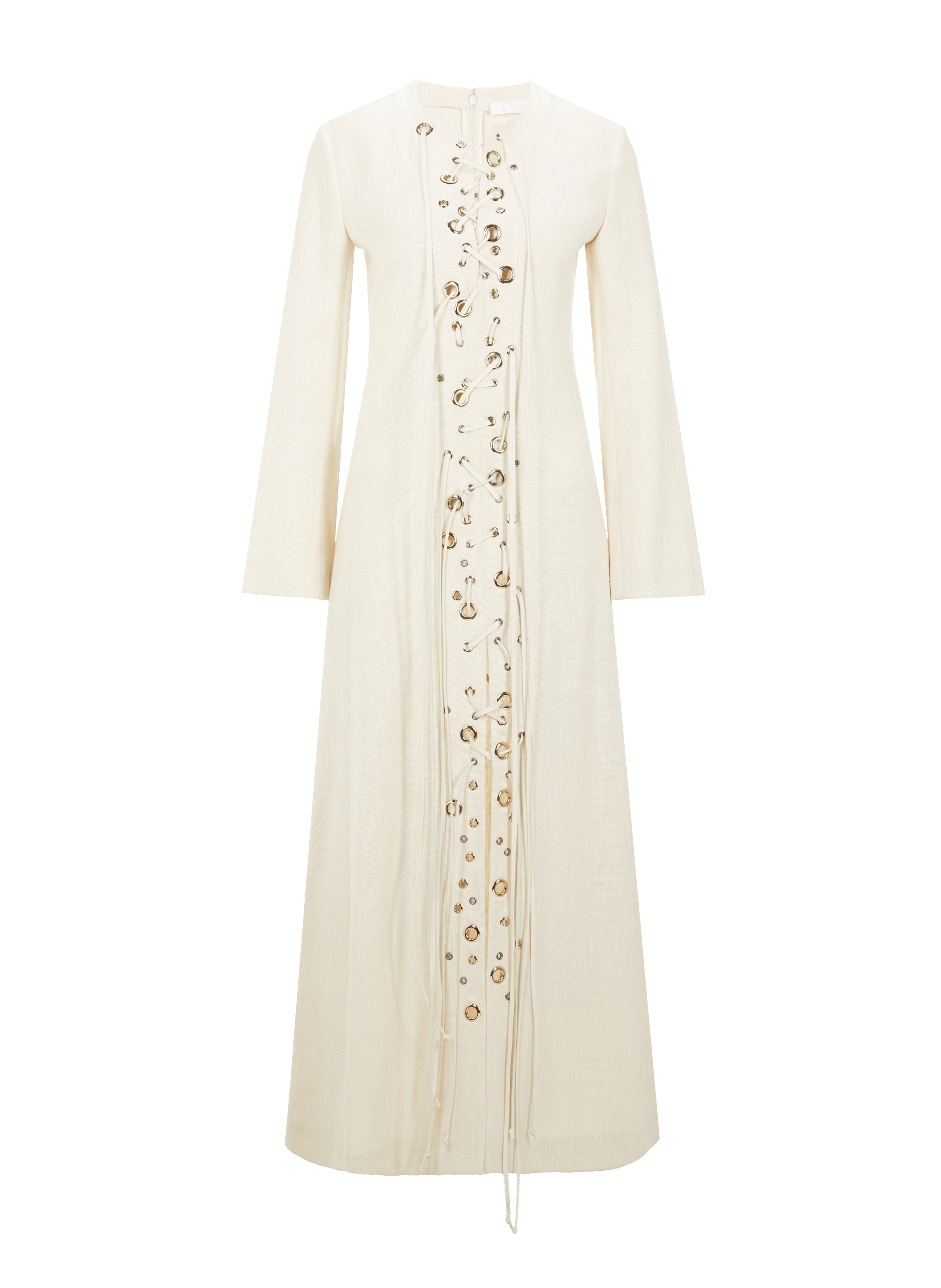 Robe longue lacée en laine et soie