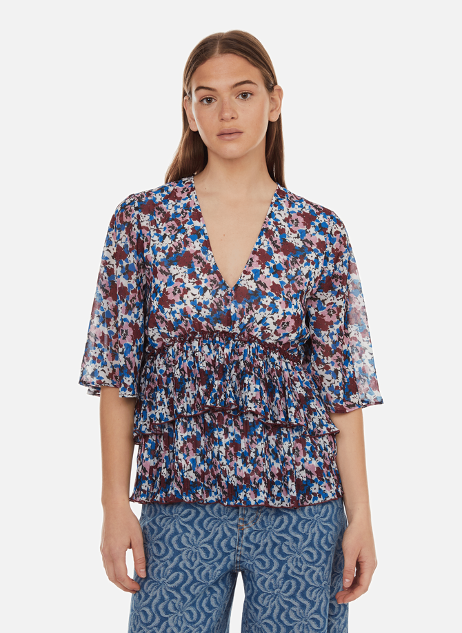 GANNI ruffled printed blouse