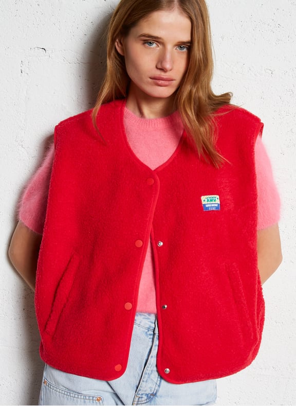 Gilet col rond molletonné sans manches hoktown Rouge by AMERICAN VINTAGE AMERICAN VINTAGE Gilet col rond molletonné sans manches hoktown Rouge