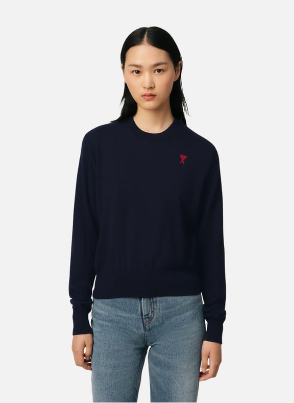 Pull col rond ami de coeur rouge Bleu by AMI PARIS AMI PARIS Pull col rond ami de coeur rouge Bleu