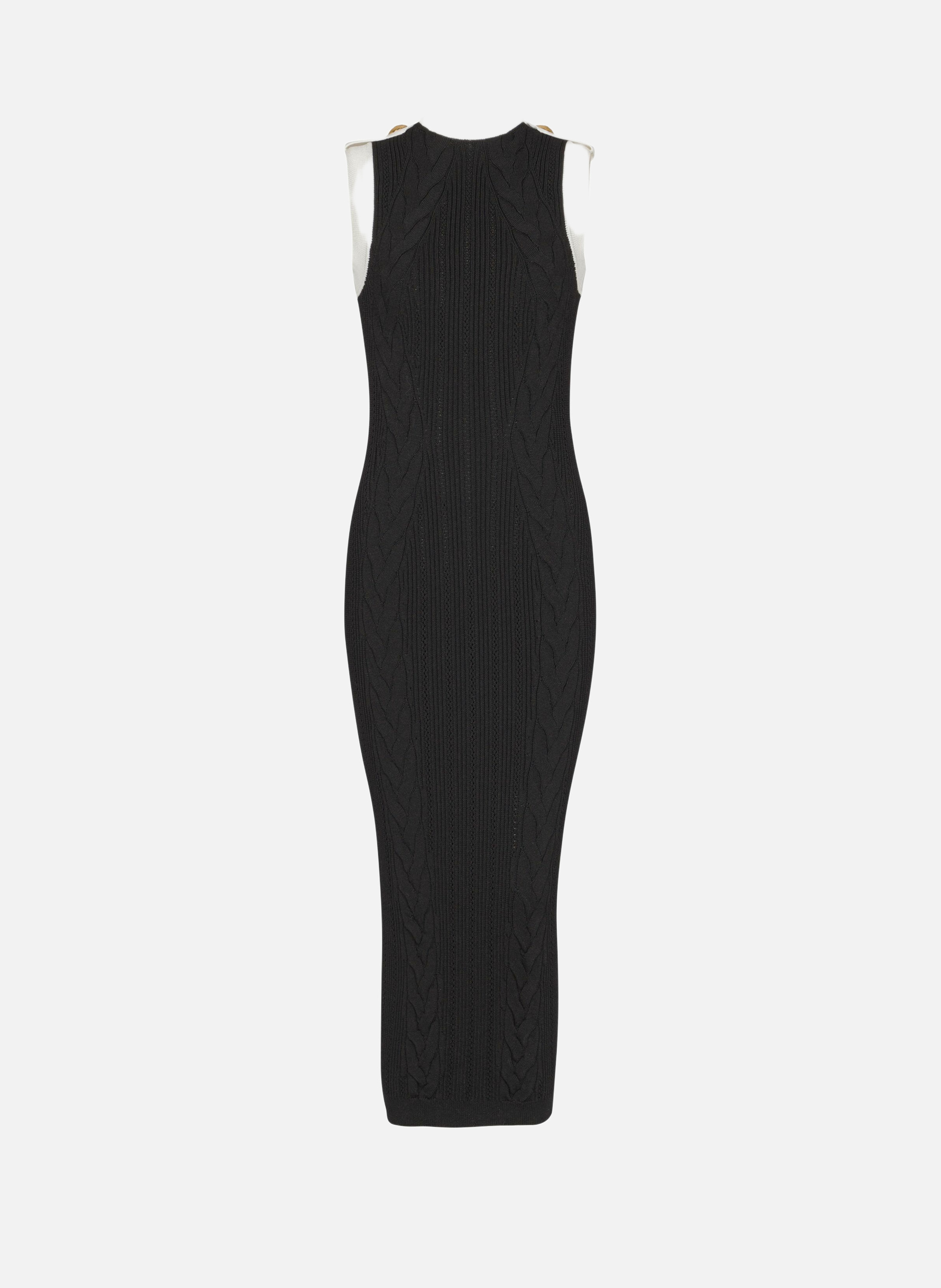 BALMAIN Robe longue bicolore en maille torsadée Noir