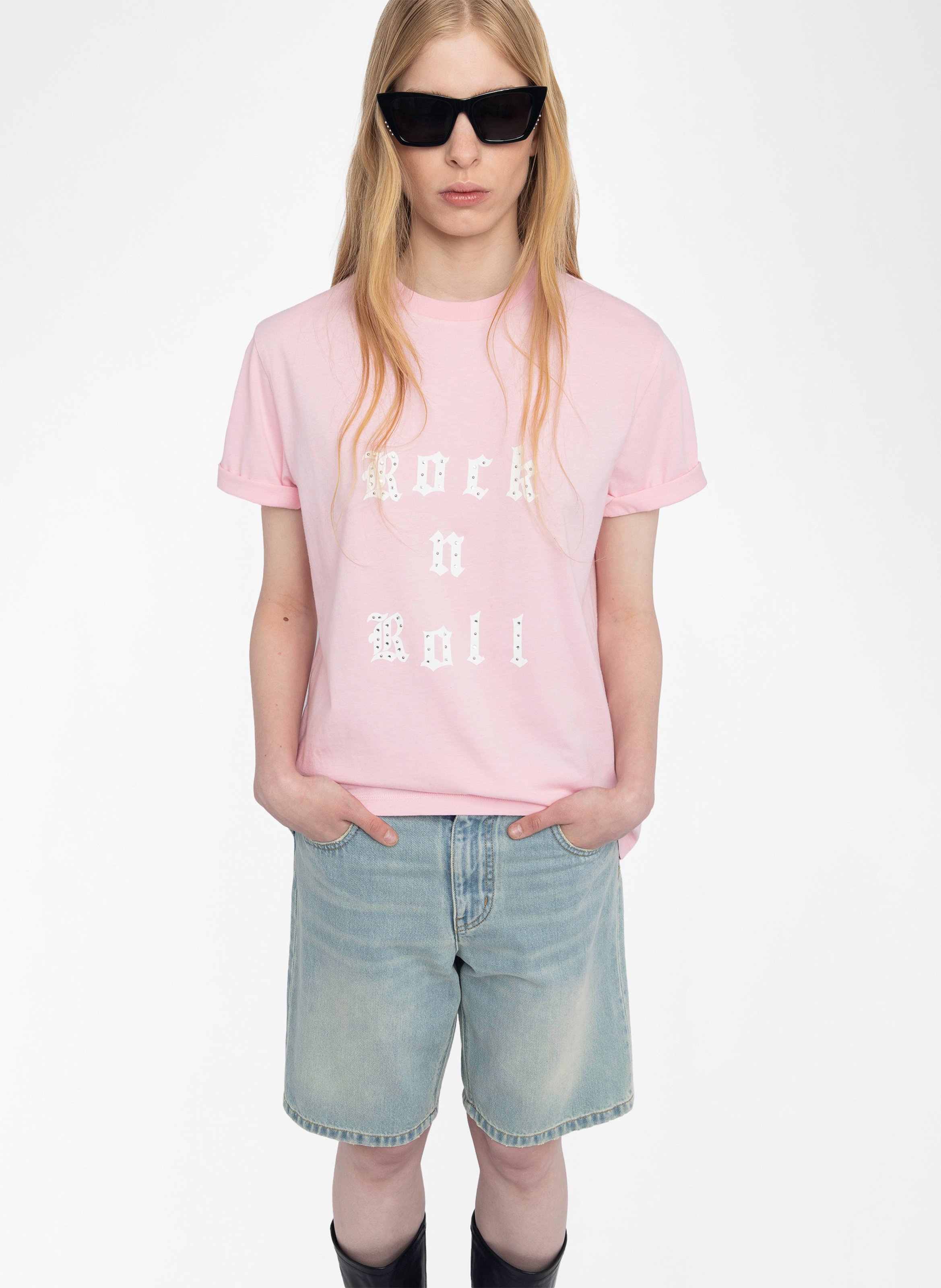 Tee-shirt oversize sérigraphié à strass edwin ZADIG&VOLTAIRE Rose