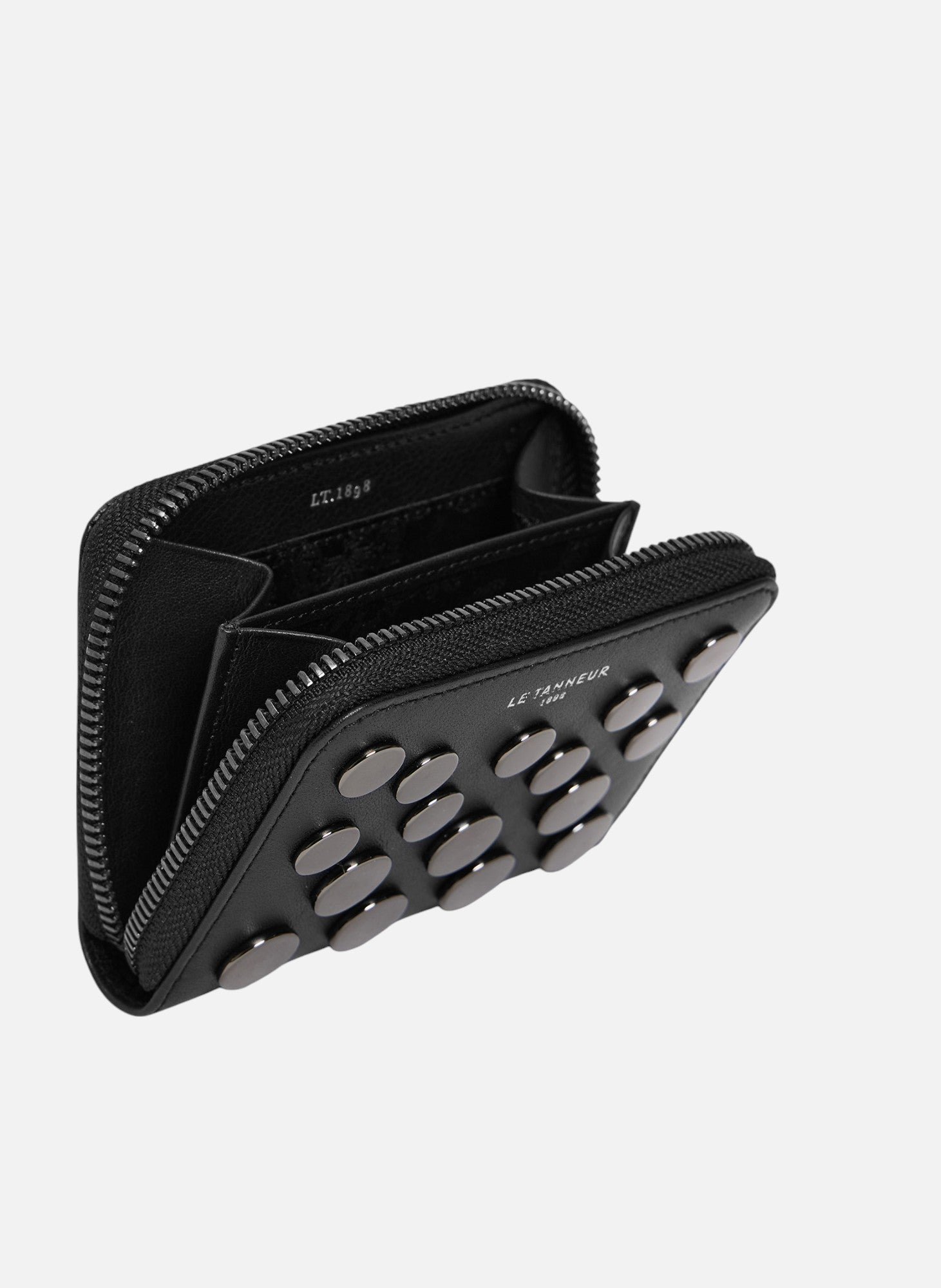 Porte monnaie emilie en cuir lisse avec studs LE TANNEUR Noir