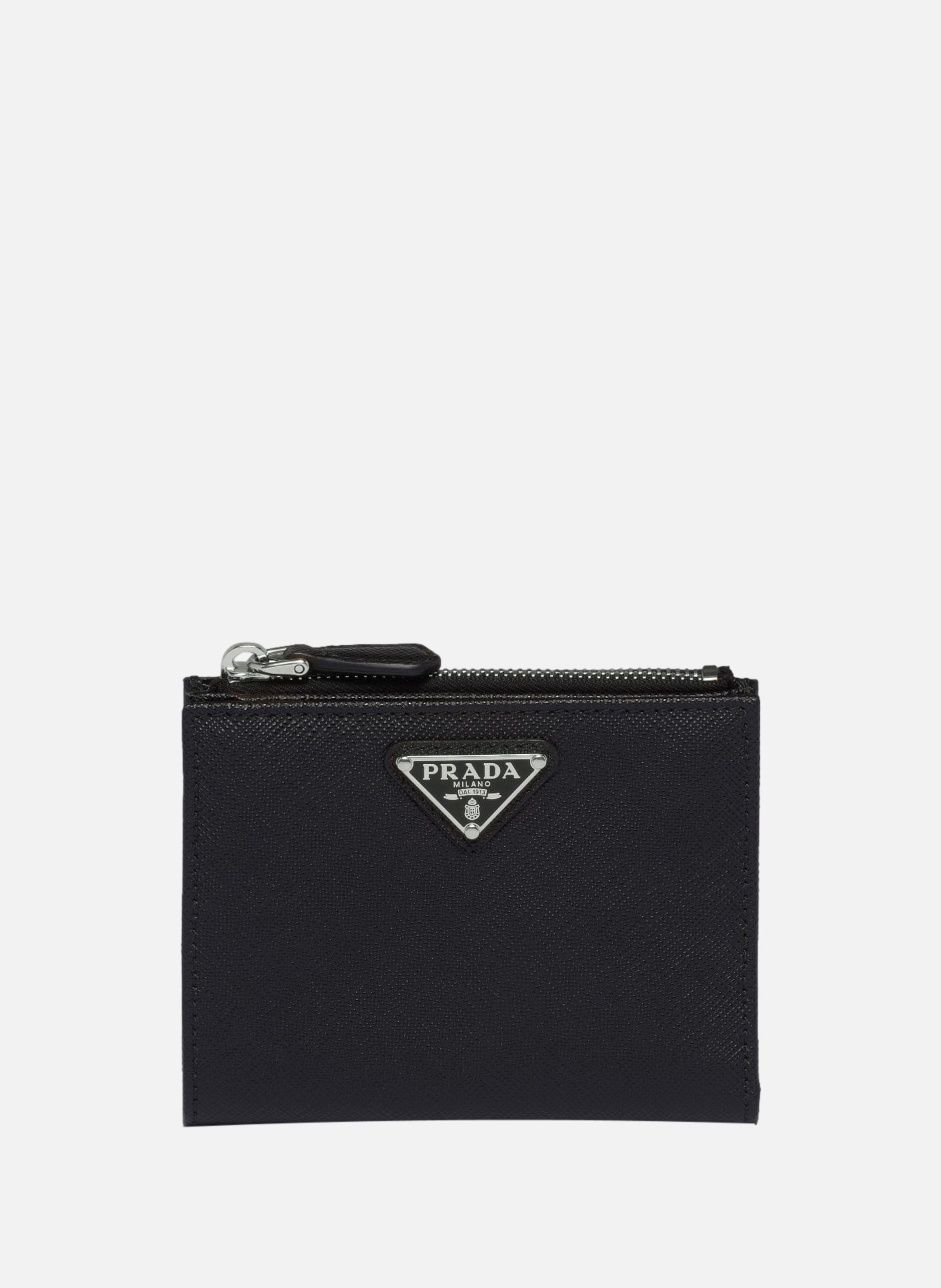 PRADA Petit portefeuille en cuir saffiano Noir
