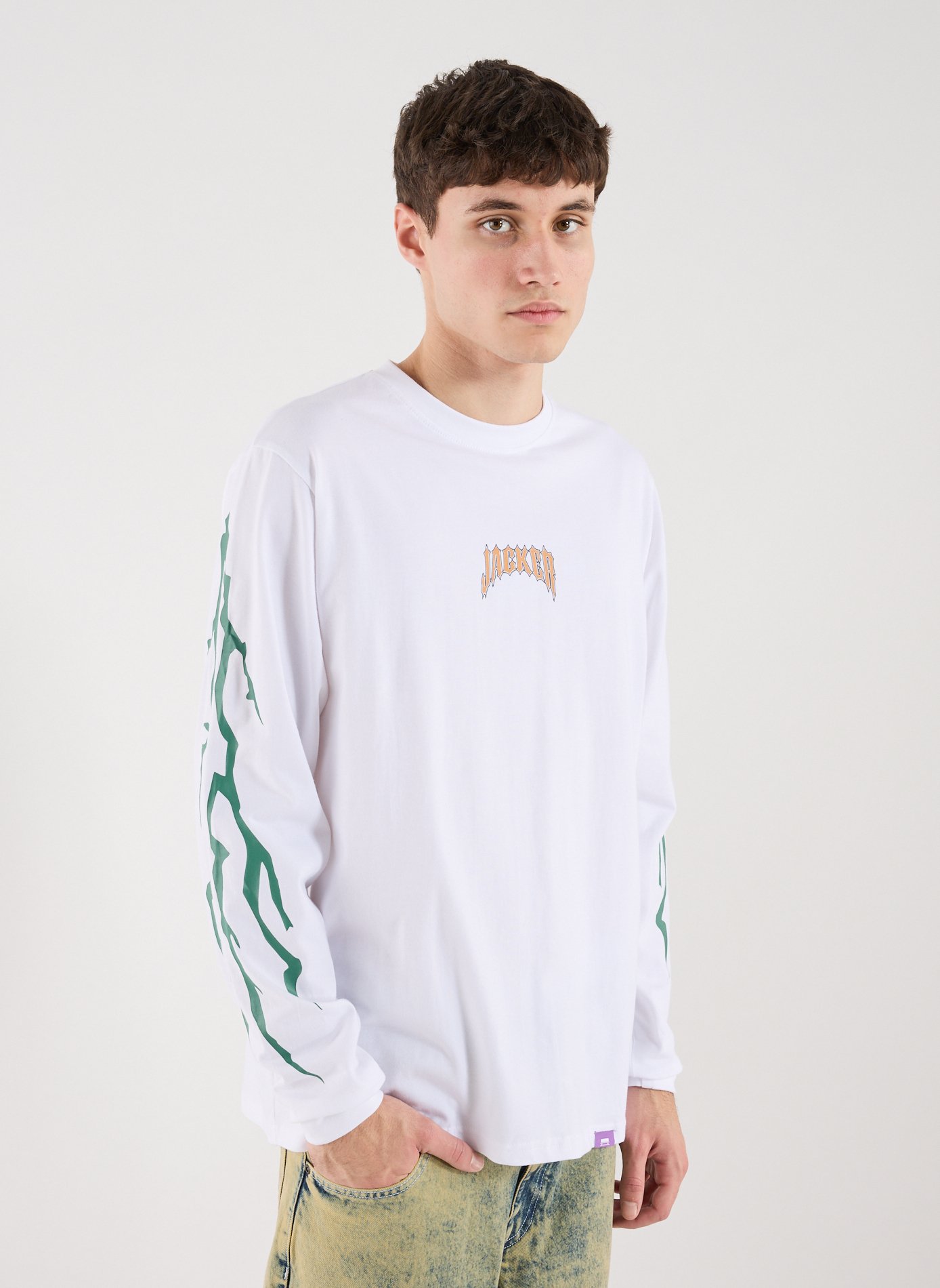 T-Shirt manches longues imprimé en coton JACKER. Blanc