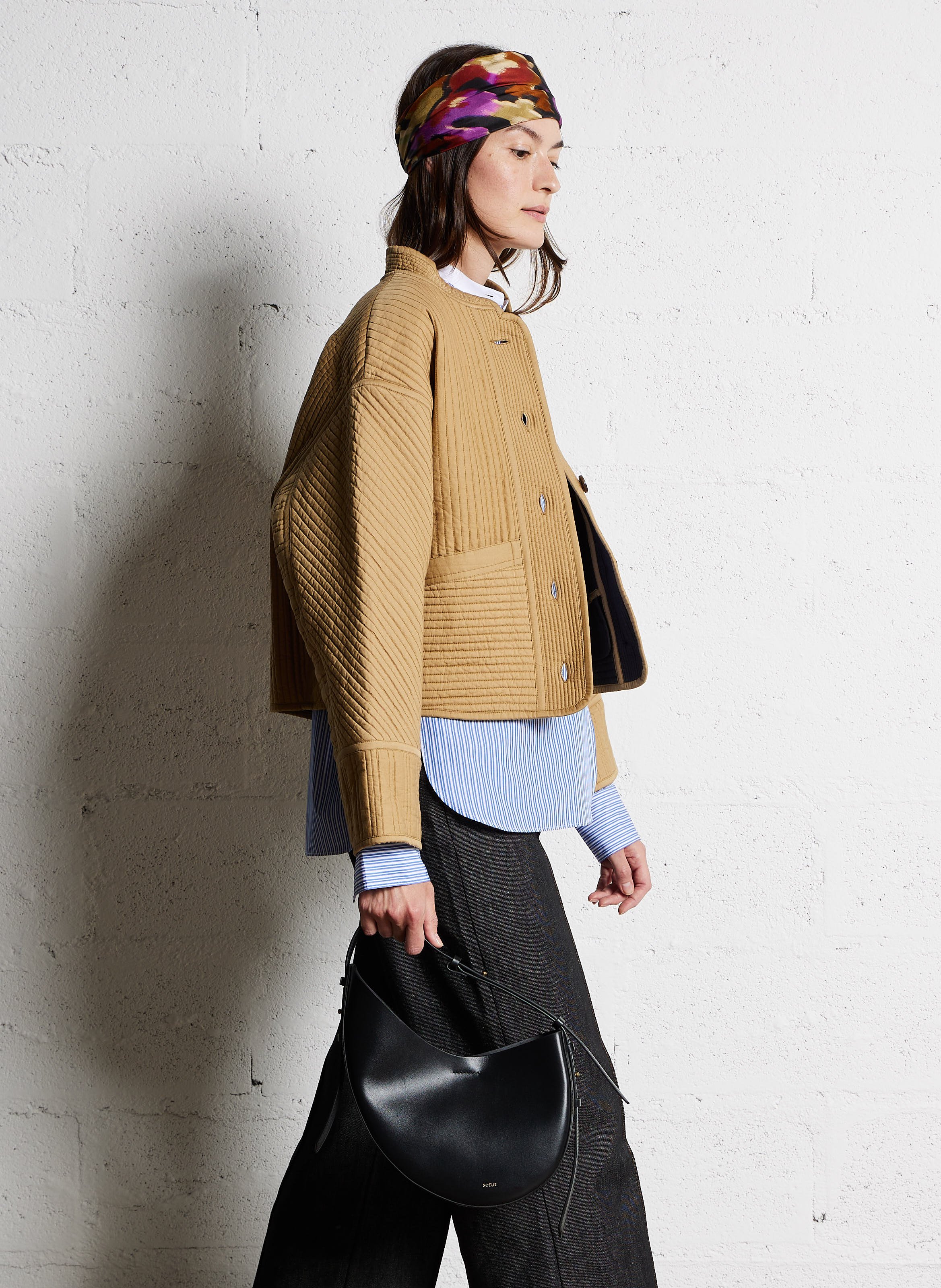 Sac porté épaule en cuir lisse wino SOEUR Noir