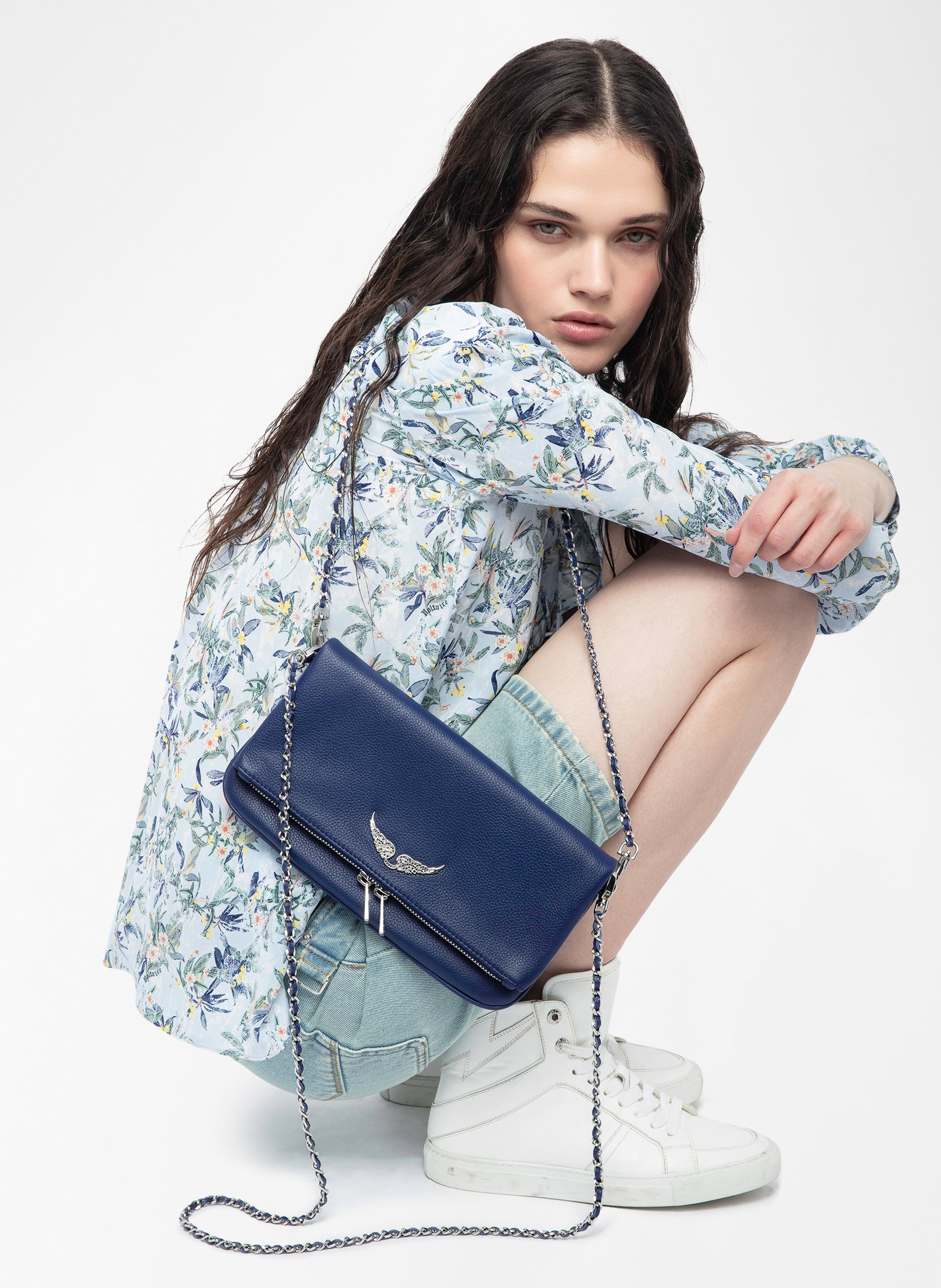 Pochette en cuir rock ZADIG&VOLTAIRE Bleu