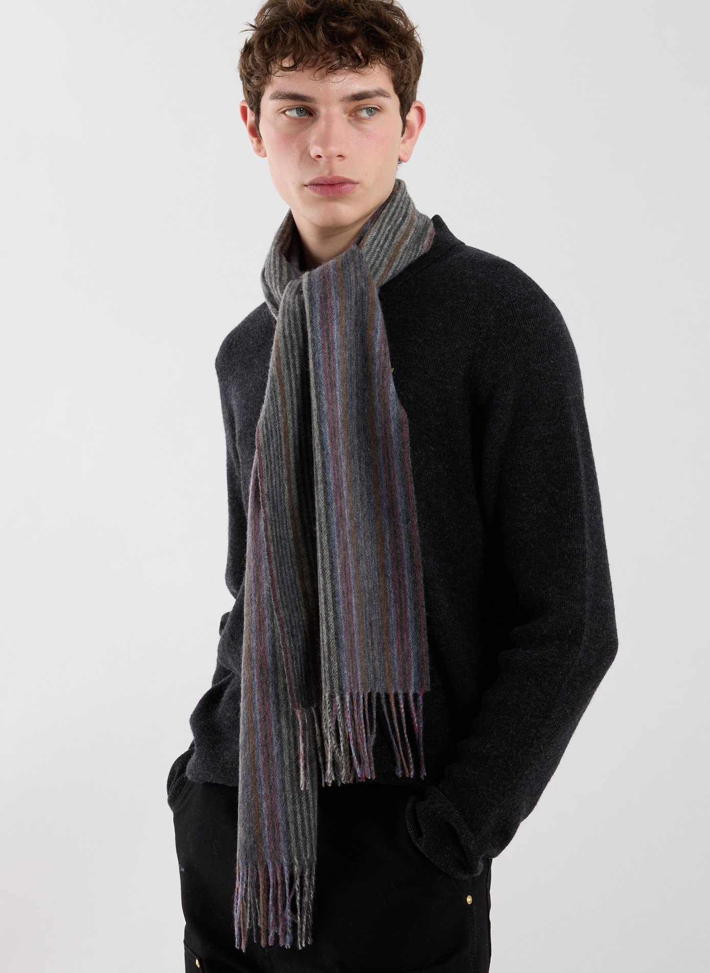 Echarpe à rayures en laine vierge PAUL SMITH Gris